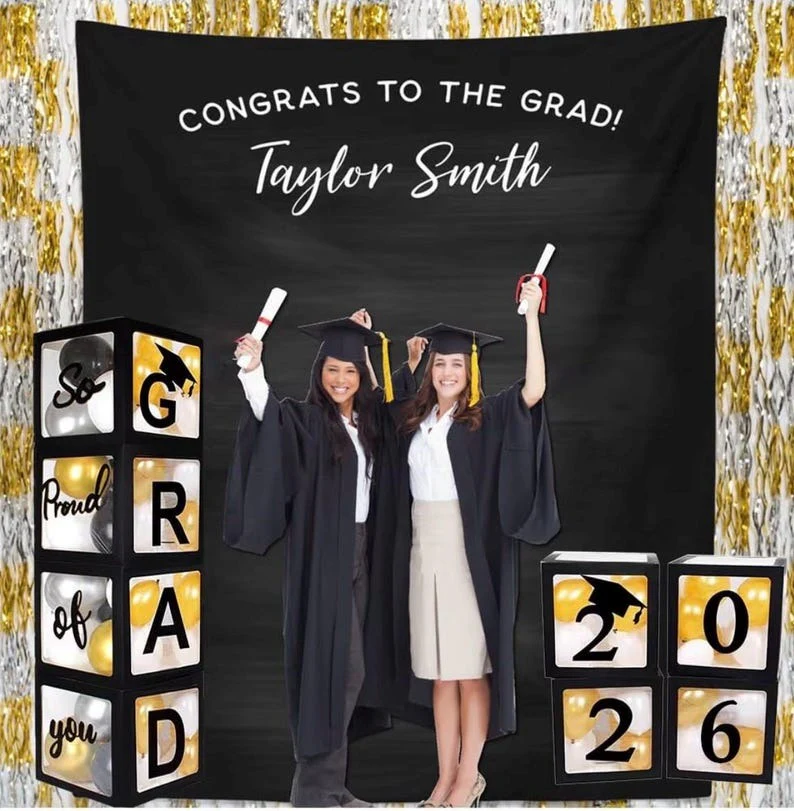 2026 Graduation Party Decoration Black Balloon Boxes with Letters 2026 Grad & So Proud of You and 20 Balloons TH10 898637 - Image 2