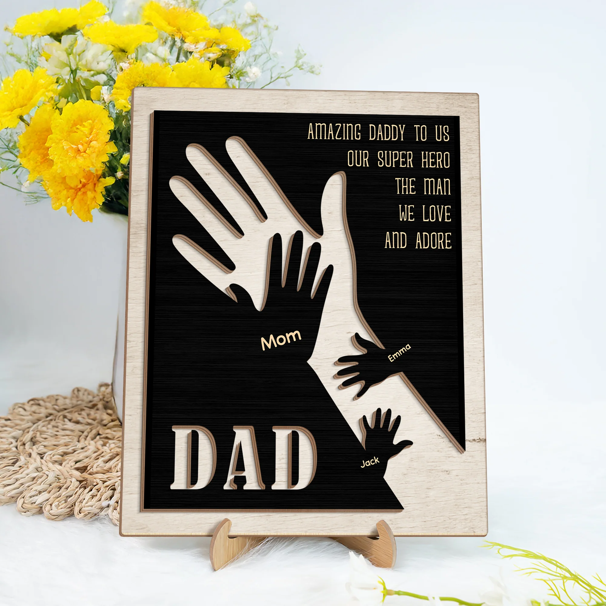 Amazing Daddy To Us Father's Day Gift 2-Layer Wooden Plaque With Stand TH10 892993 - Image 6