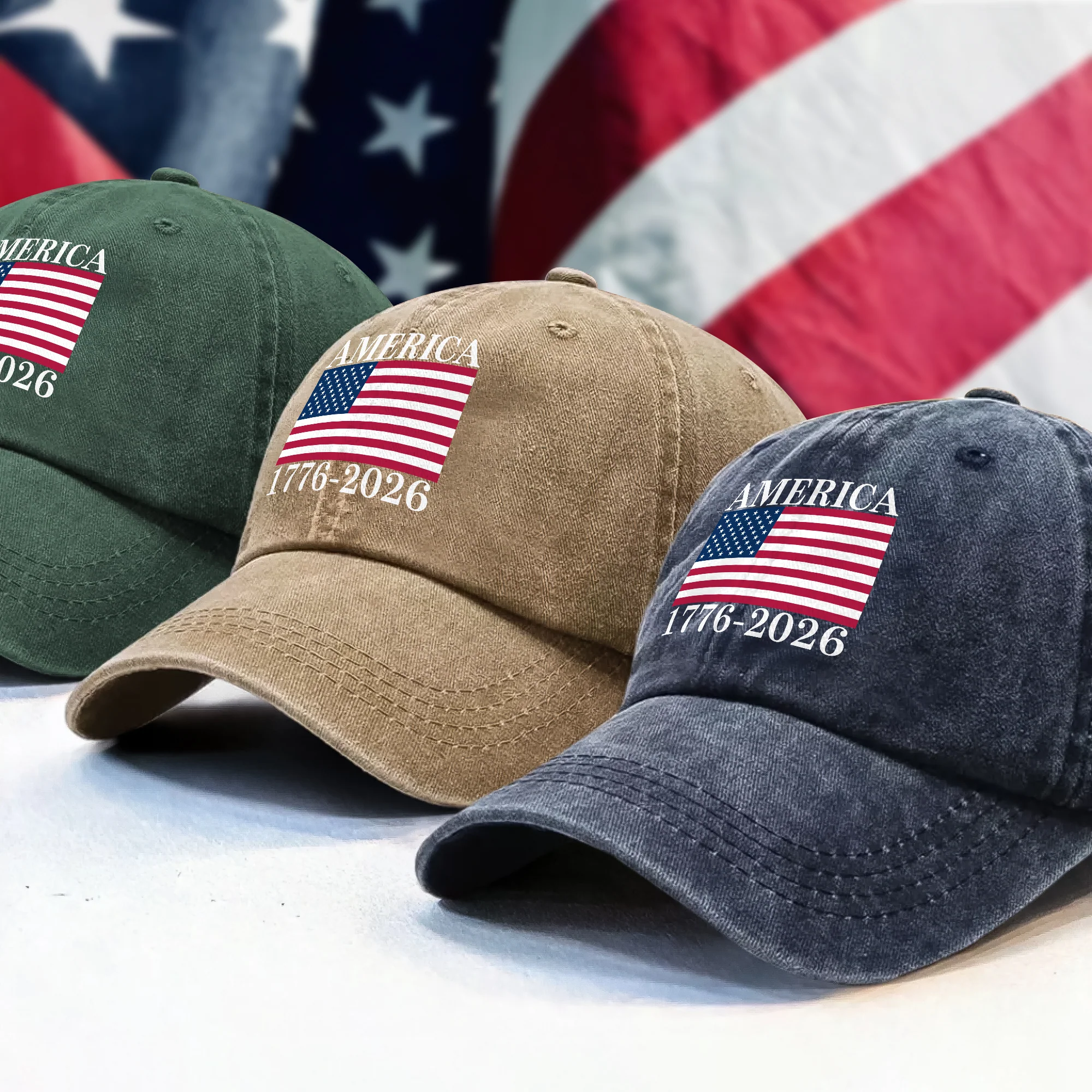 America 1776 - 2026 Washed Denim Baseball Cap TH10 894839 - Image 3