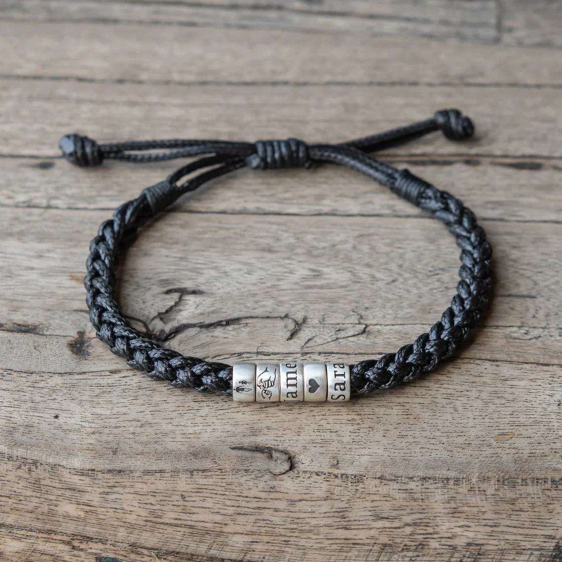 Personalized Mens Woven Leather Bracelet, Adjustable Bracelet, Father's Day Gift for Dad Boyfriend Husband TH10 169917