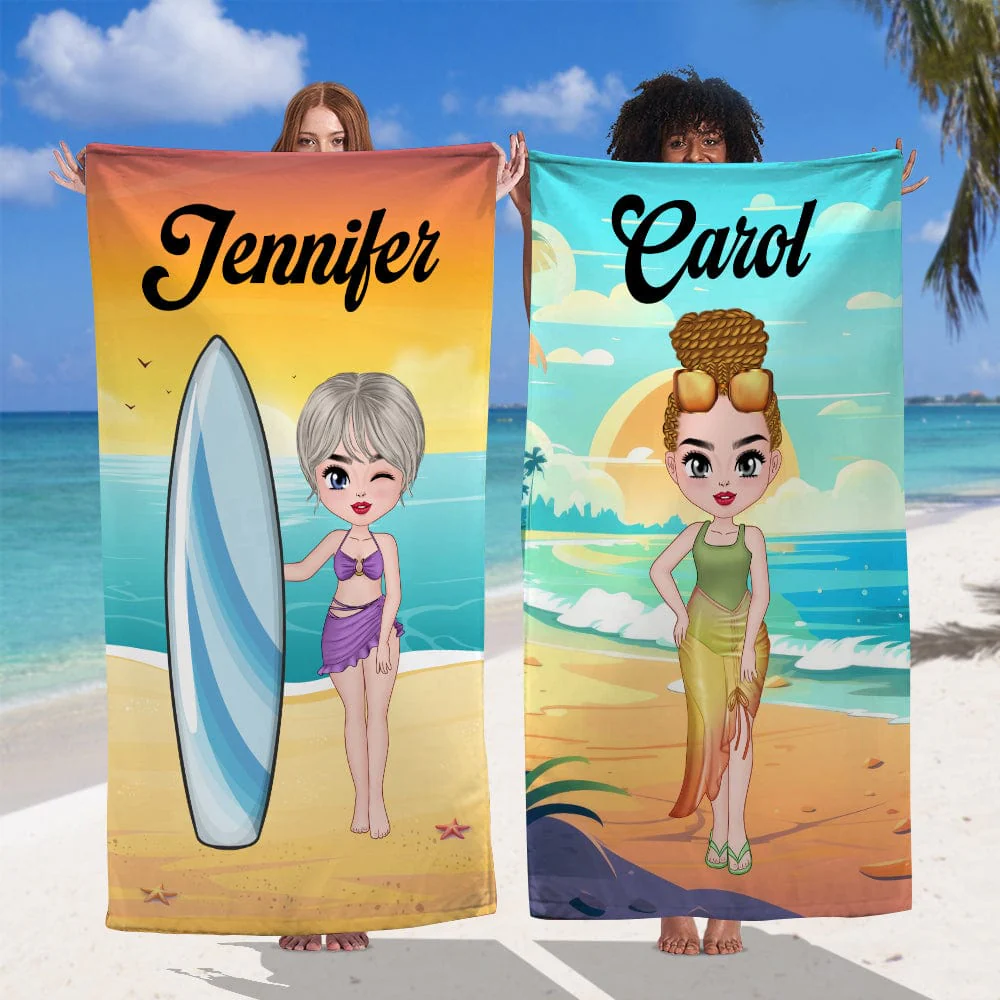 Chibi Lady Beach Towel Personalized Gift TA29 890235 - Image 3