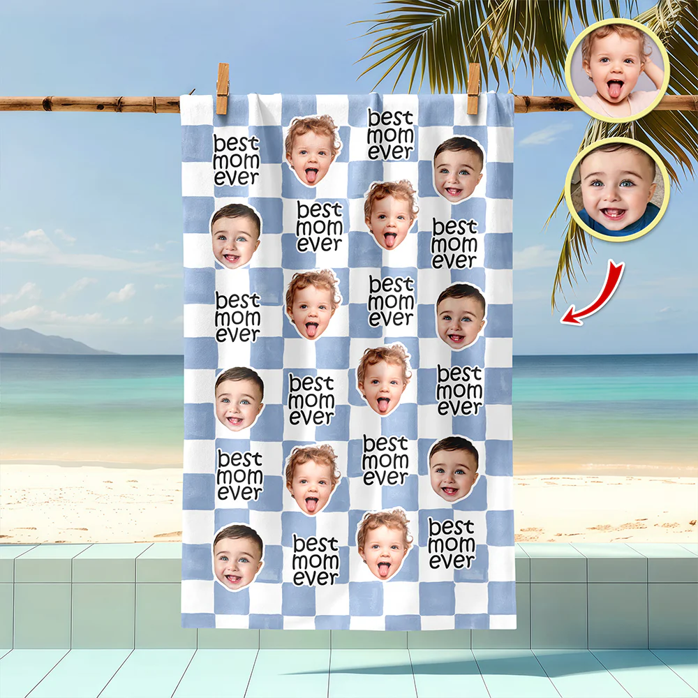 Custom Baby Face Best Dad Ever, Best Mom Ever Beach Towel - Personalized Pet Lover Gift TH10 169931 - Image 3