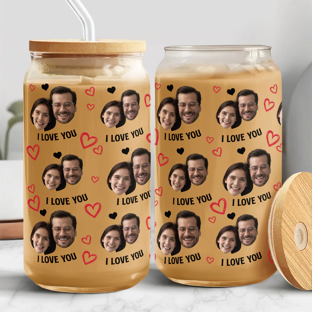 Custom Boyfriend Girlfriend Photo I Love You Glass Can With Lid Valentine's Day TH10 896925