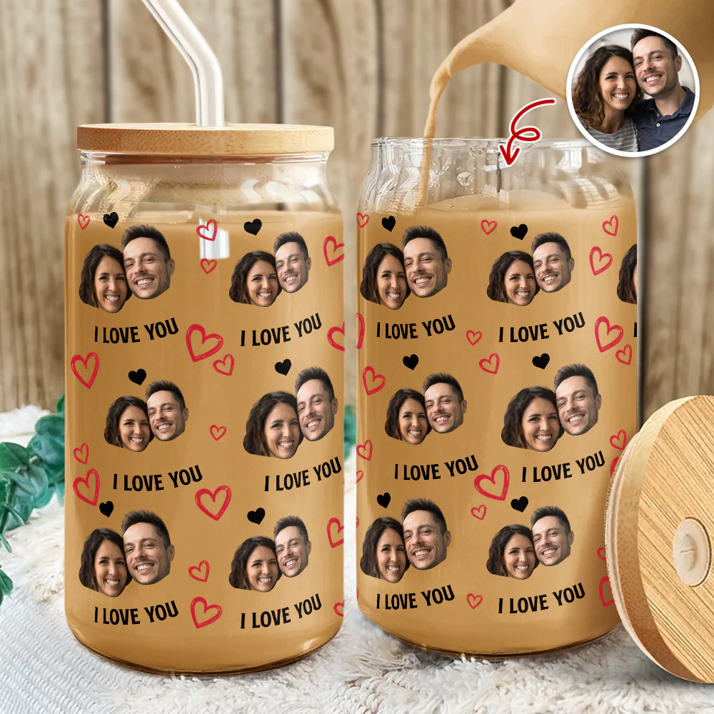 Custom Boyfriend Girlfriend Photo I Love You Glass Can With Lid Valentine's Day TH10 896925 - Image 2