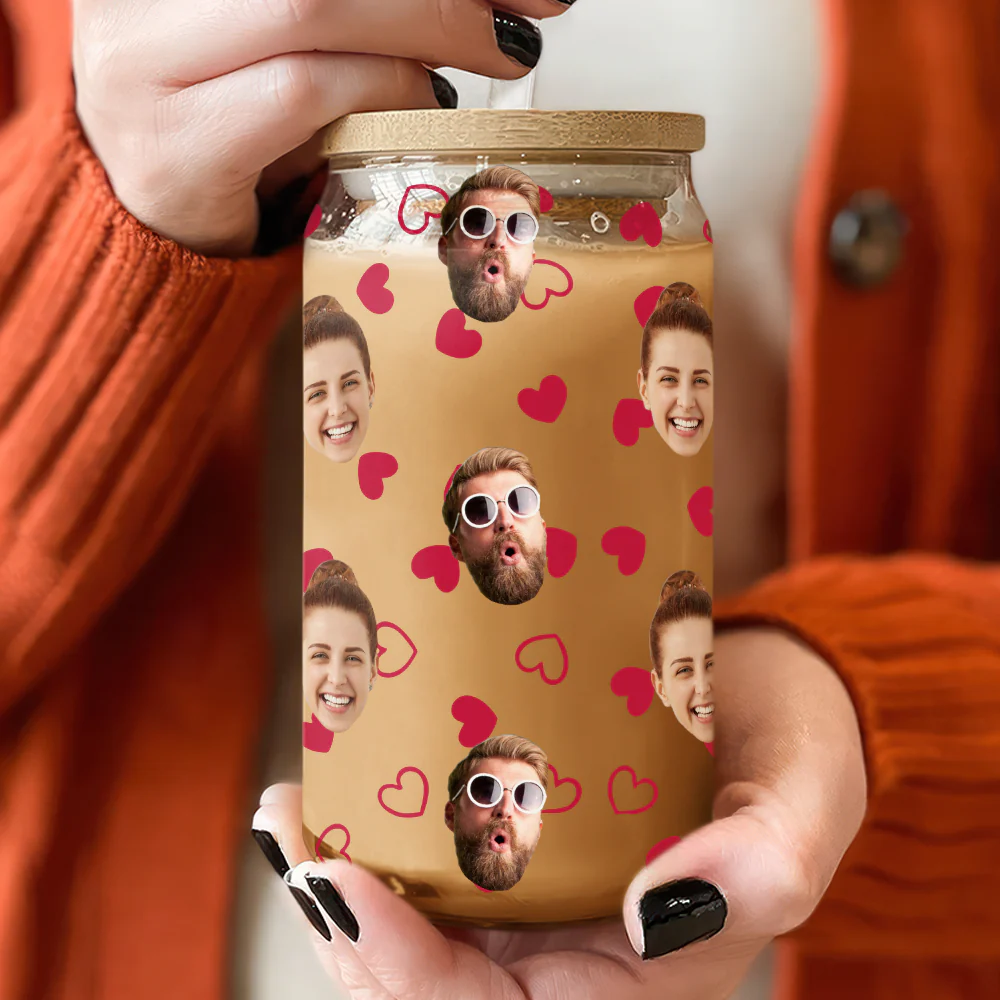 Custom Boyfriend Girlfriend Photo With Heart Glass Can With Lid Valentine's Day TH10 896963 - Image 4