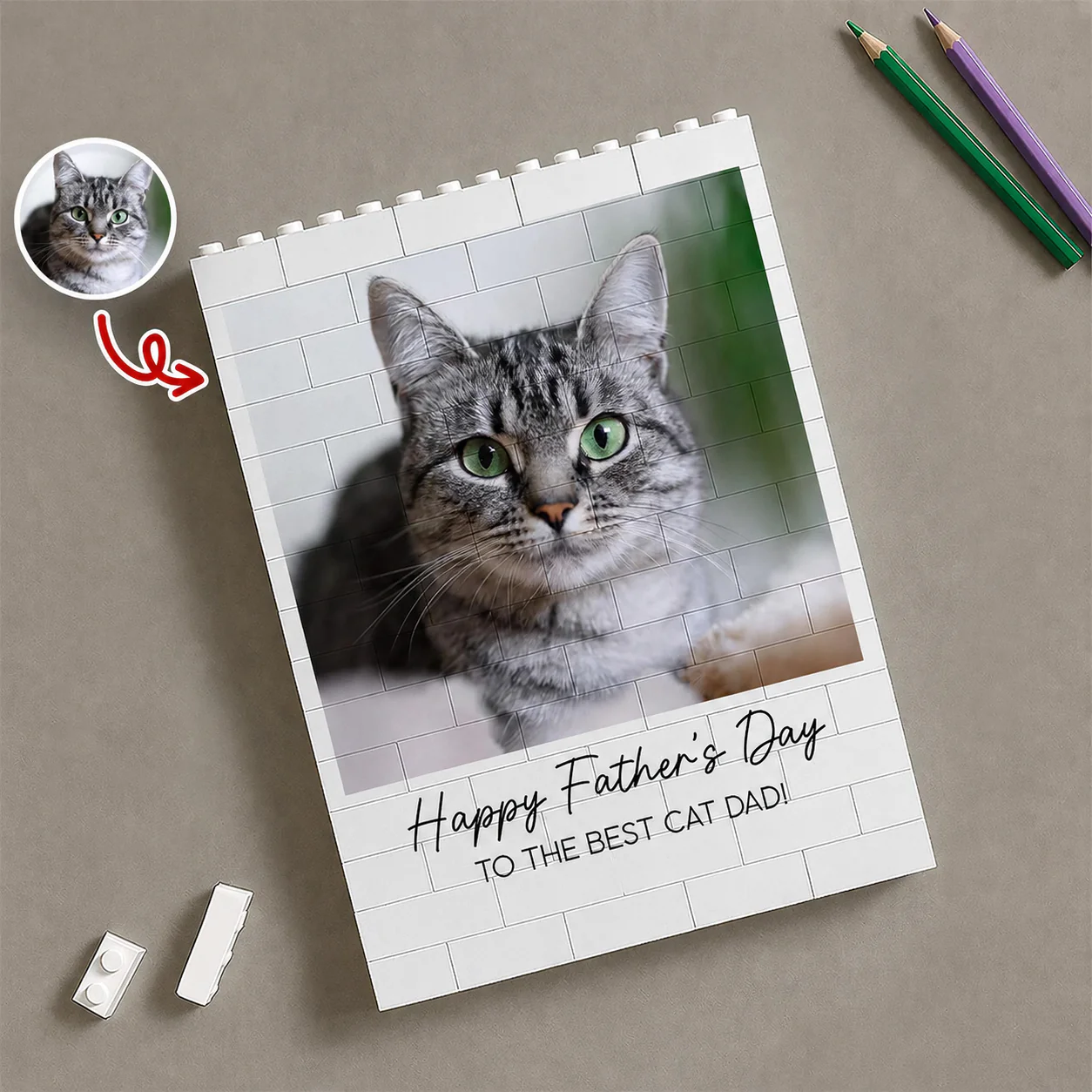 Custom Cat Photo Happy Father's Day Best Cat Dad Ever Building Brick Block TH10 170001 - Image 3