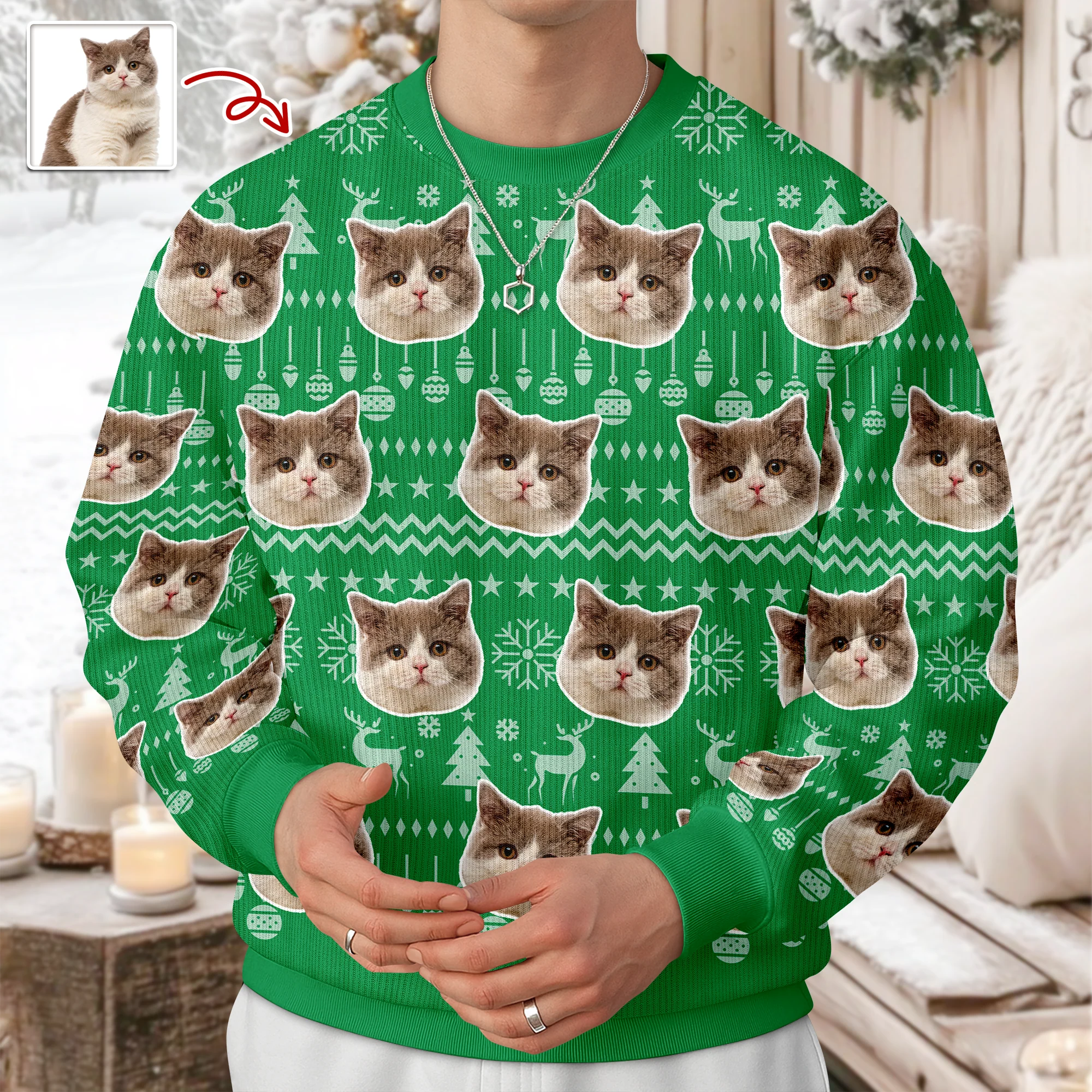 Custom Cat Photo Have A Pawesome Christmas Ugly Sweater TH10 896293 - Image 2