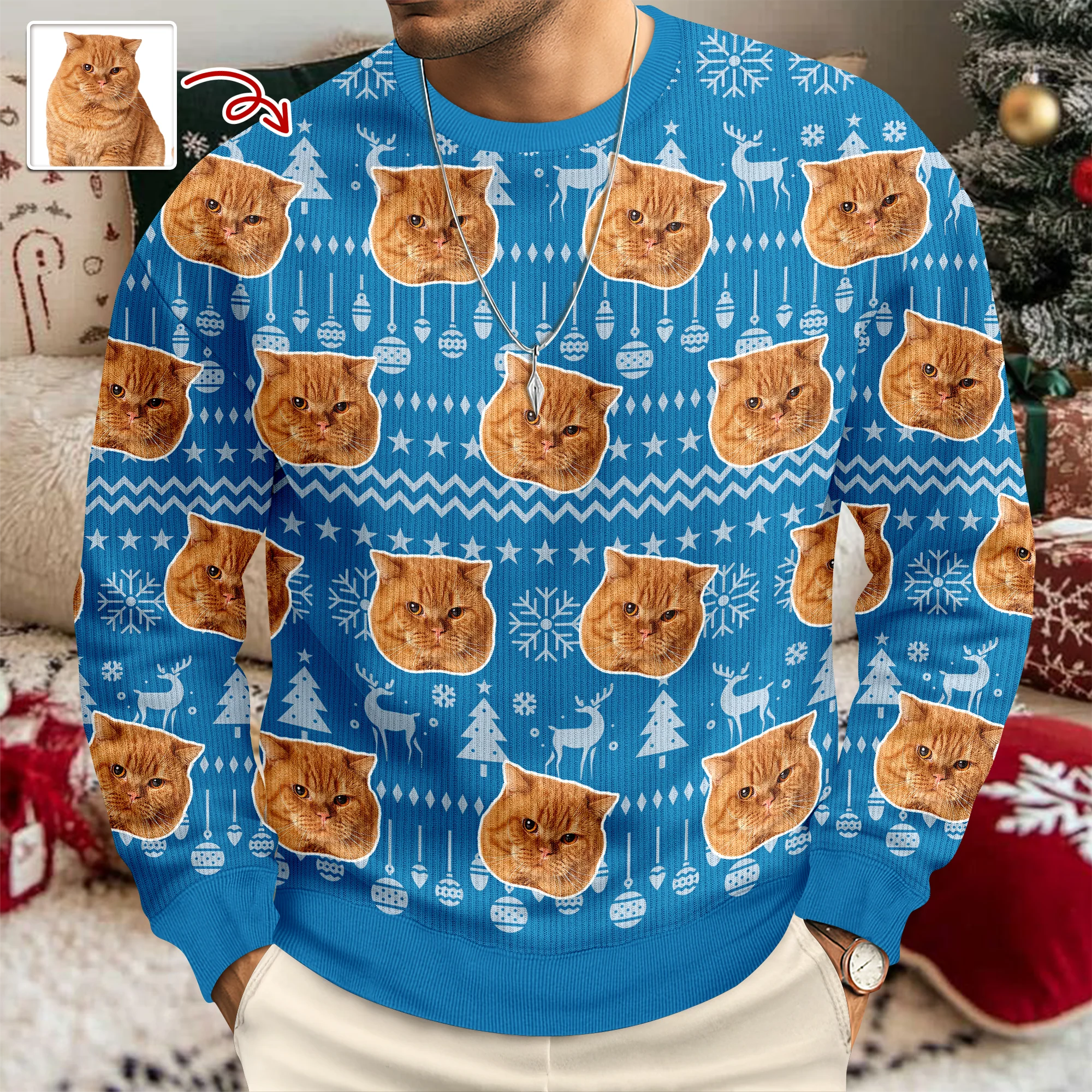 Custom Cat Photo Have A Pawesome Christmas Ugly Sweater TH10 896293 - Image 3