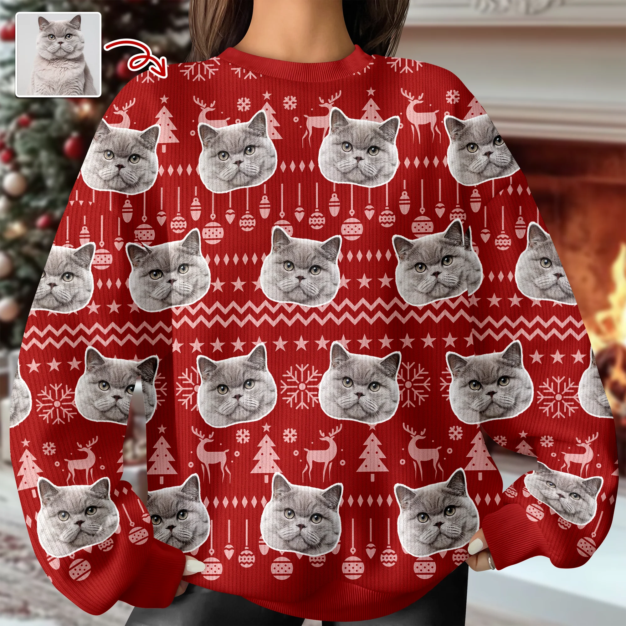 Custom Cat Photo Have A Pawesome Christmas Ugly Sweater TH10 896293 - Image 4