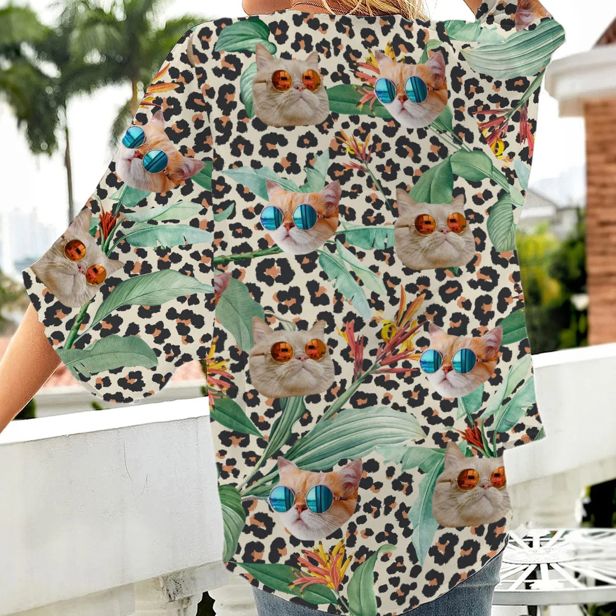 Custom Cat Photo Leopard Summer Kimono Cover Up N304 889553 - Image 3