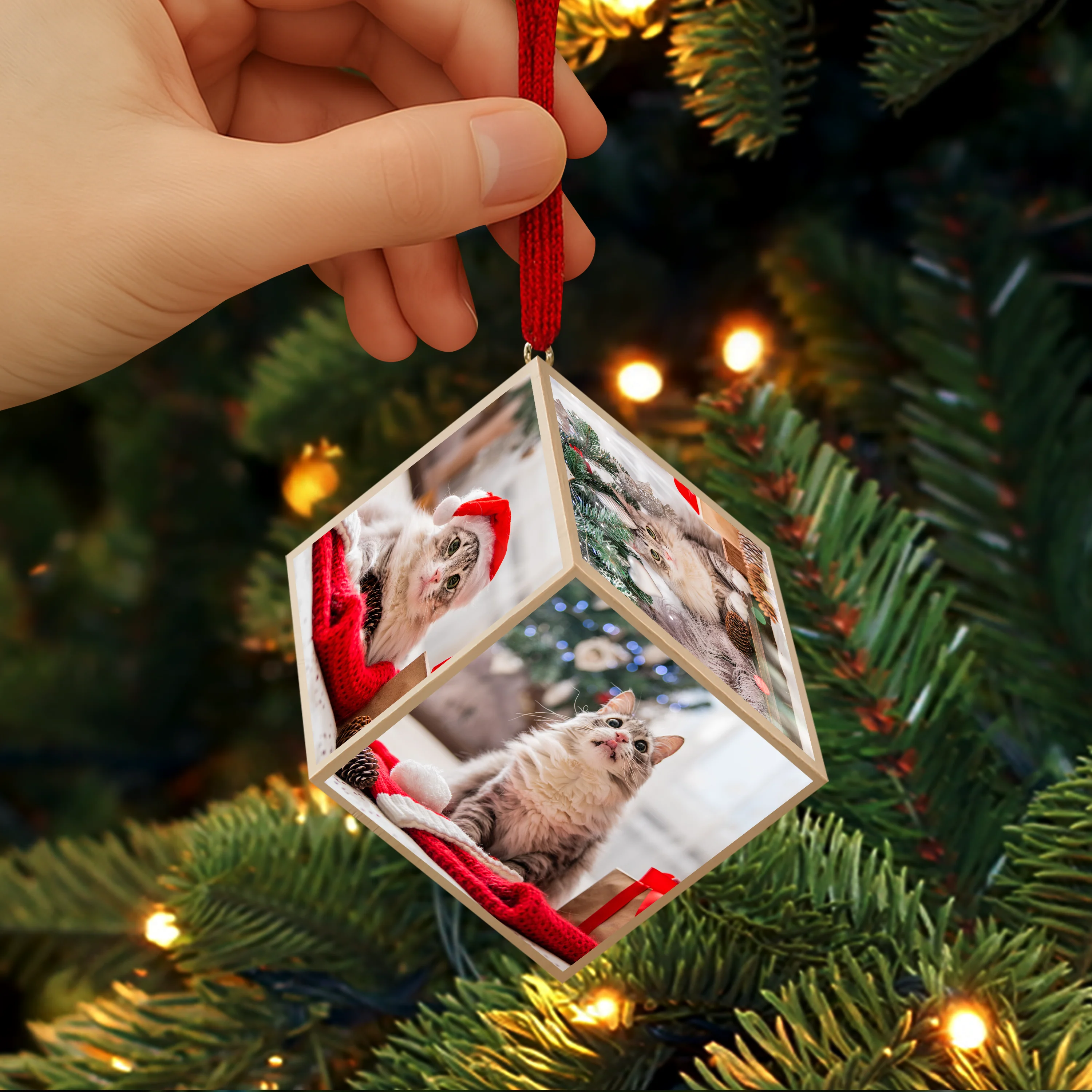 Custom Cat Photo Merry Christmas Cube Ornament For Cat Lover TH10 894611 - Image 5