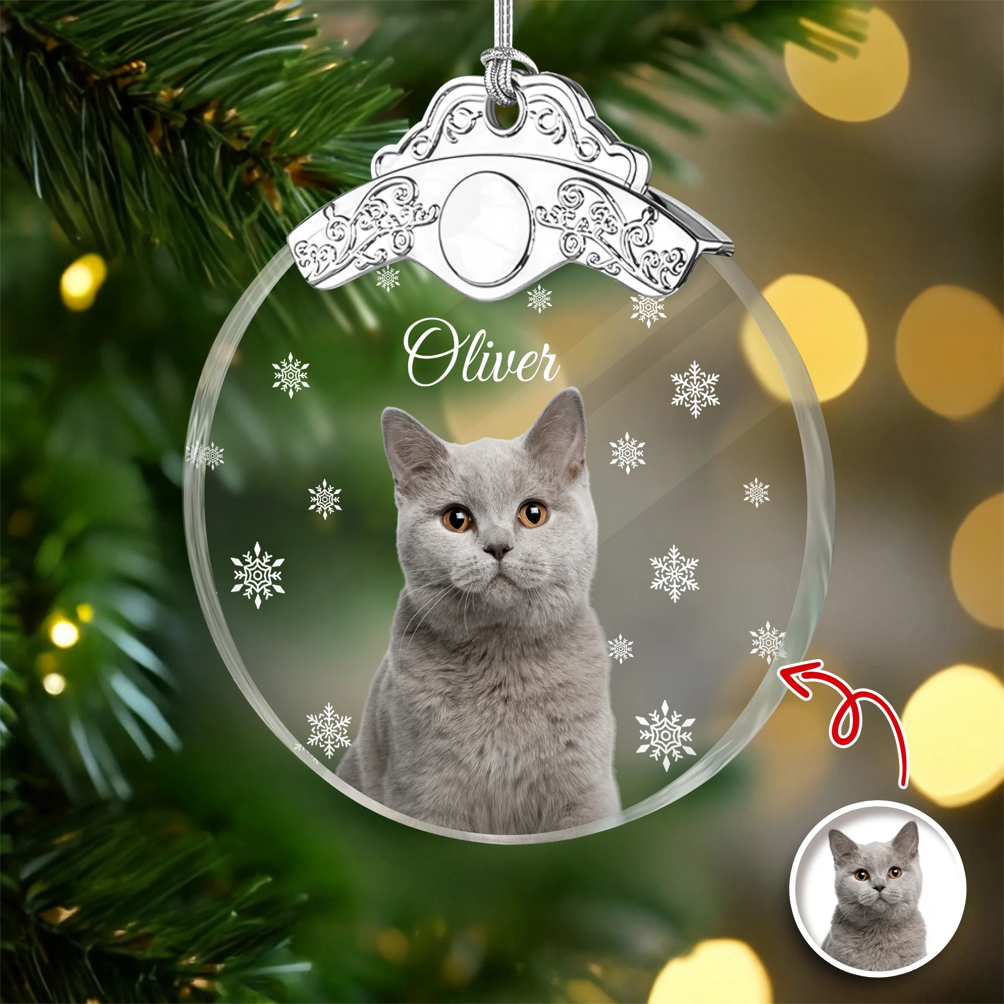 Custom Cat Photo Metal Top Glass Ornament For Christmas TH10 894883 - Image 3