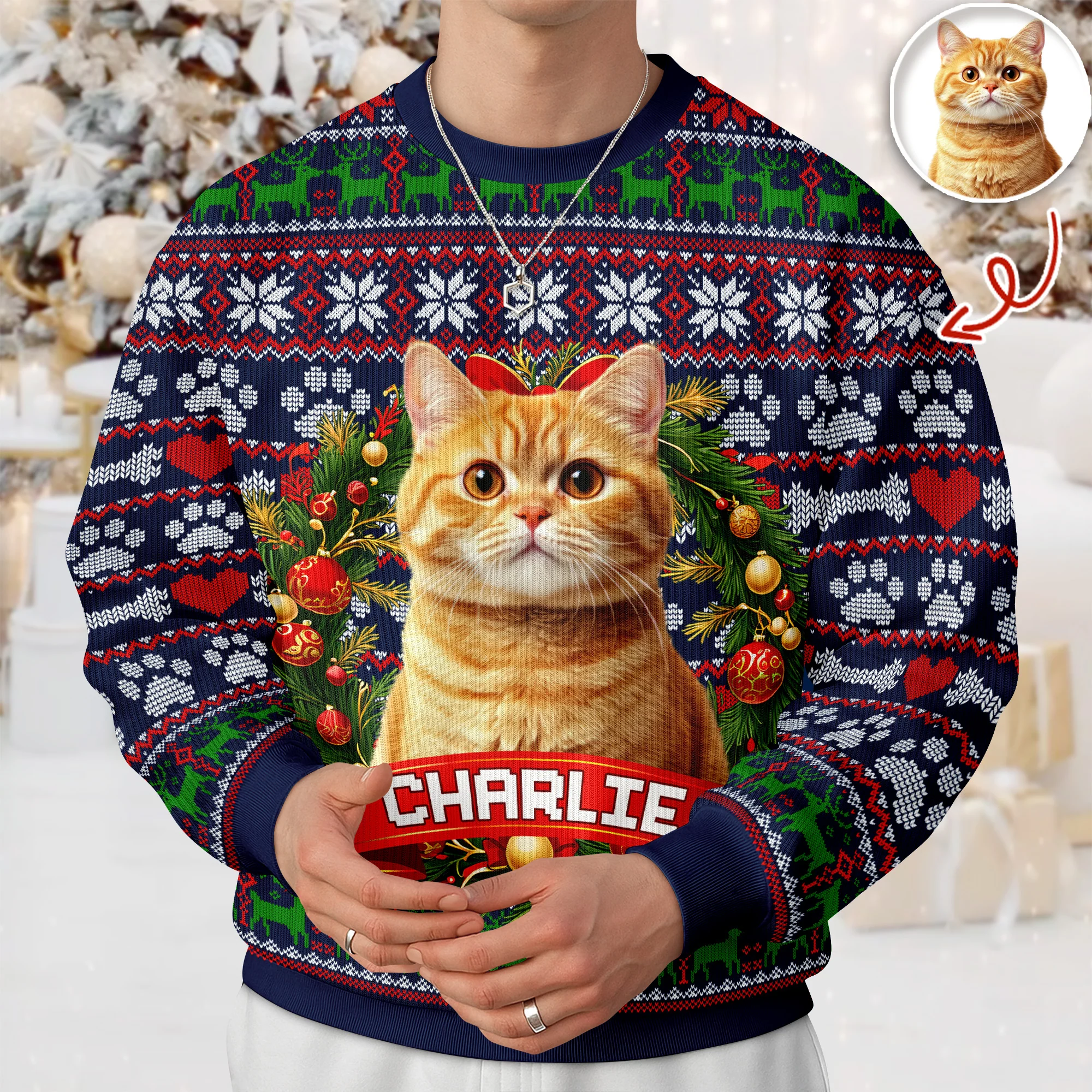 Custom Cat Photo With Christmas Wreath Ugly Sweater TH10 896275 - Image 6
