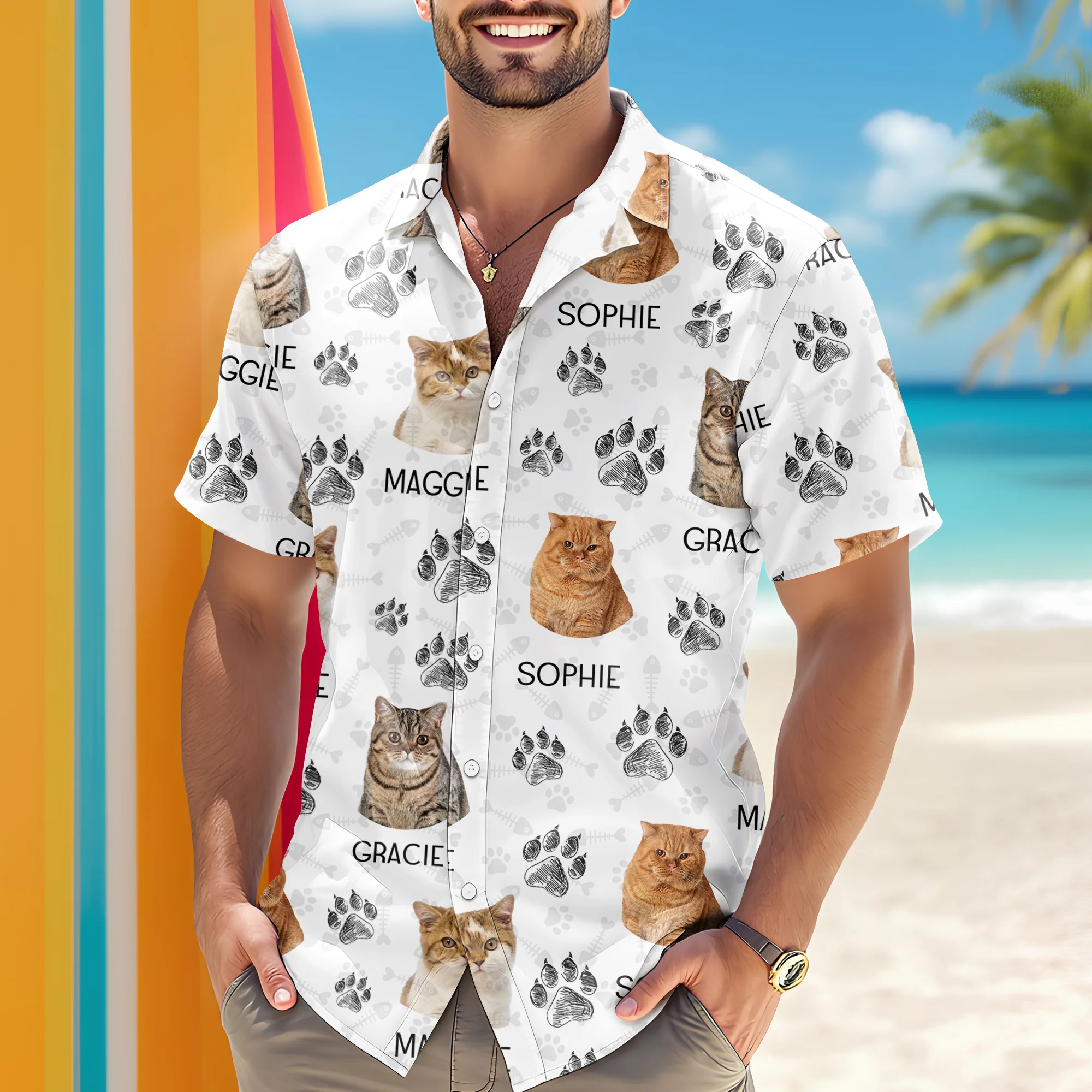 Custom Cat Photo With Paw Pattern Hawaii Shirt For Cat Lover TH10 894125 - Image 2