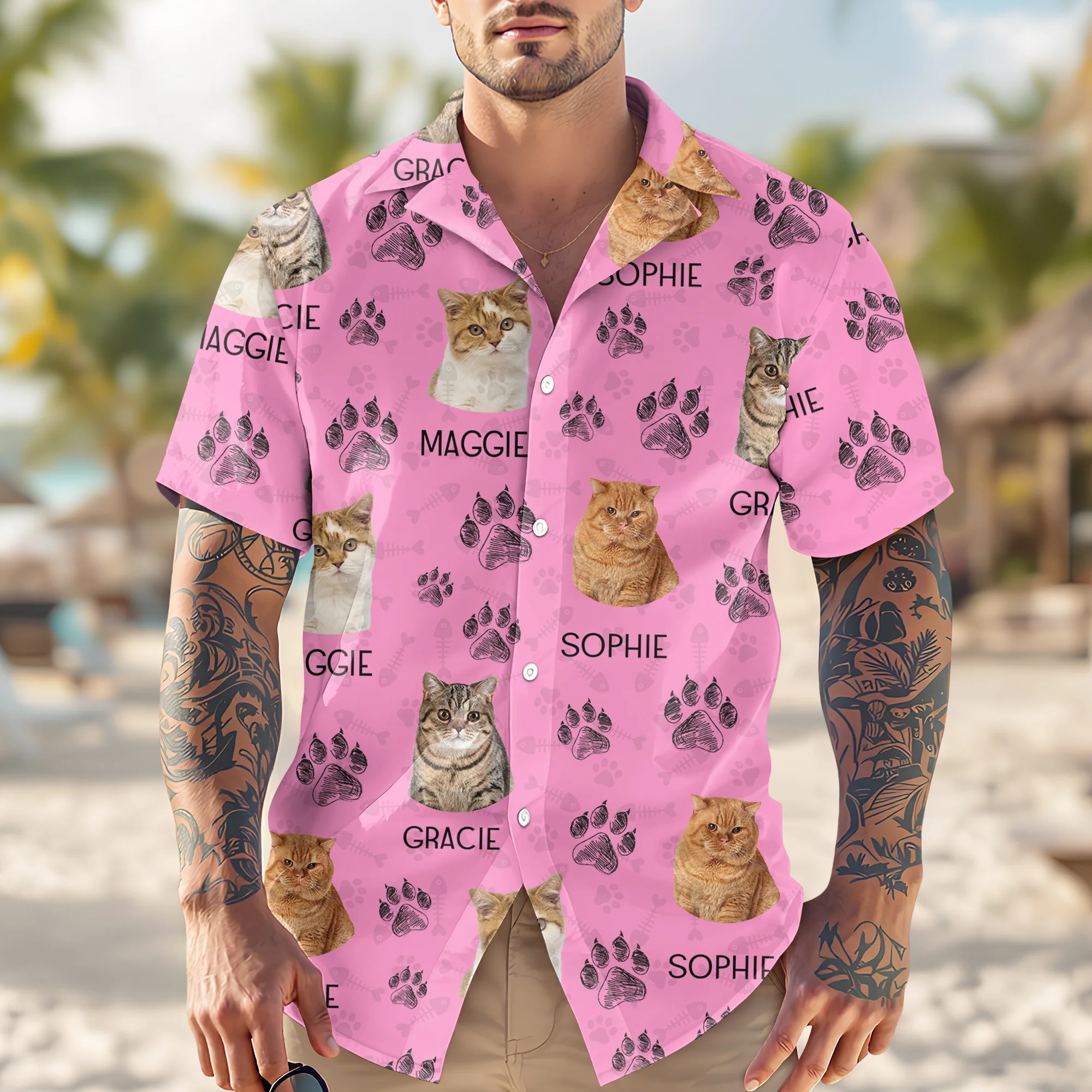 Custom Cat Photo With Paw Pattern Hawaii Shirt For Cat Lover TH10 894125 - Image 3