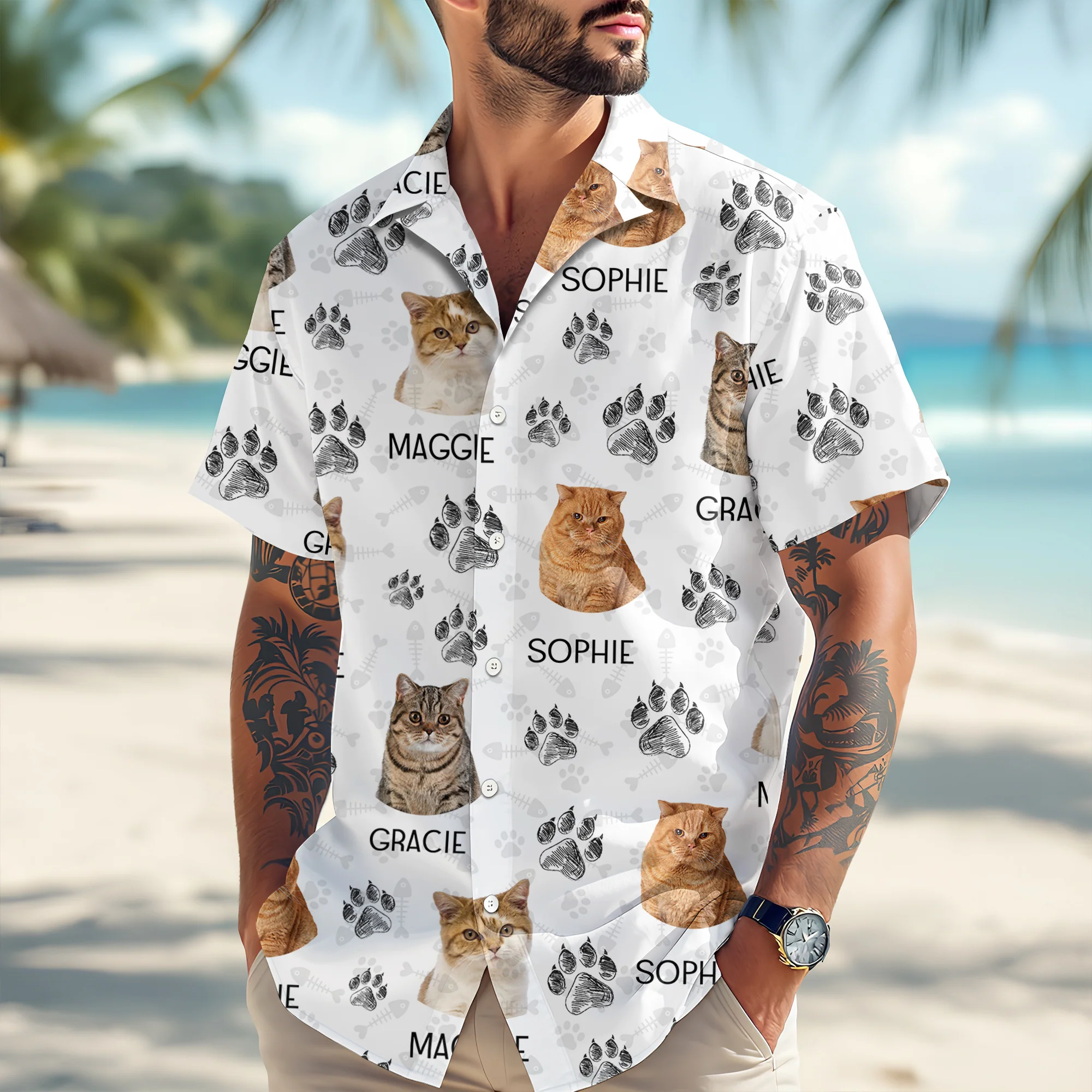 Custom Cat Photo With Paw Pattern Hawaii Shirt For Cat Lover TH10 894125 - Image 5