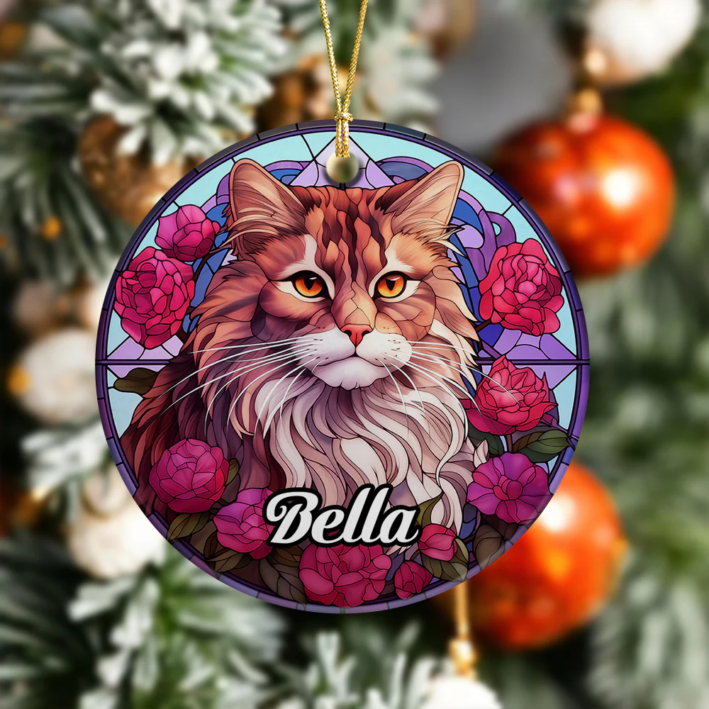 Custom Cat Stained Glass Style Christmas Ceramic Ornament TH10 896421 - Image 6