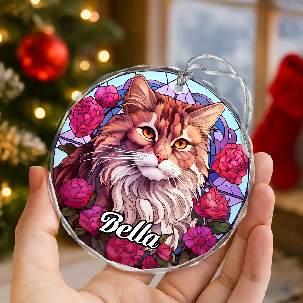 Custom Cat Stained Glass Style Christmas Glass Ornament TH10 896417 - Image 4