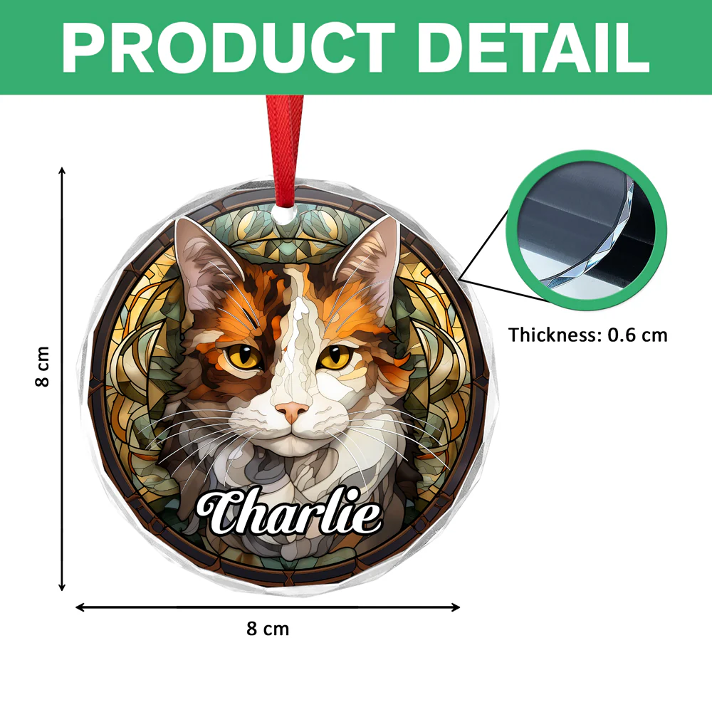 Custom Cat Stained Glass Style Christmas Glass Ornament TH10 896417 - Image 7
