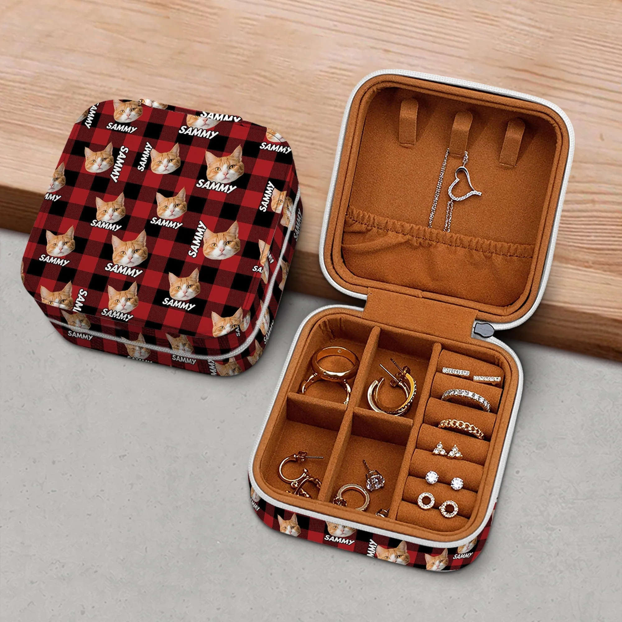 Custom Dog And Cat Photo And Name Flannel Design Jewelry Travel Box TH10 892061 - Image 2