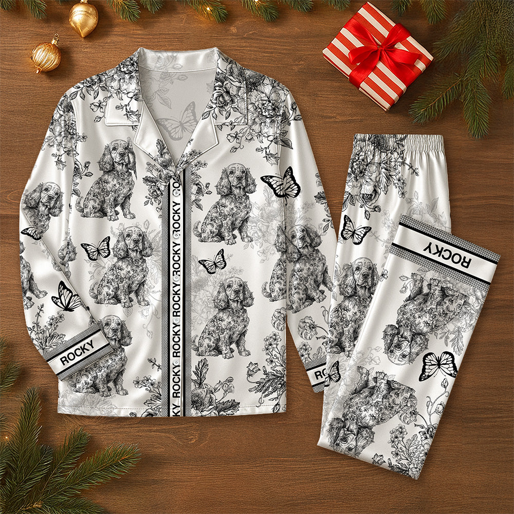 Custom Dog Breeds Chinoiserie Toile De Jouy Style Personalized Satin Pajamas TH10 894401 - Image 2