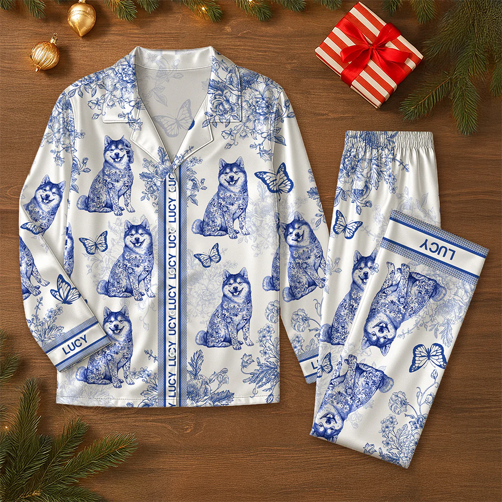 Custom Dog Breeds Chinoiserie Toile De Jouy Style Personalized Satin Pajamas TH10 894401 - Image 8