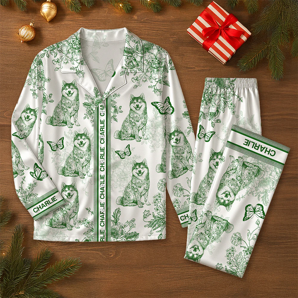 Custom Dog Breeds Chinoiserie Toile De Jouy Style Personalized Satin Pajamas TH10 894401 - Image 9