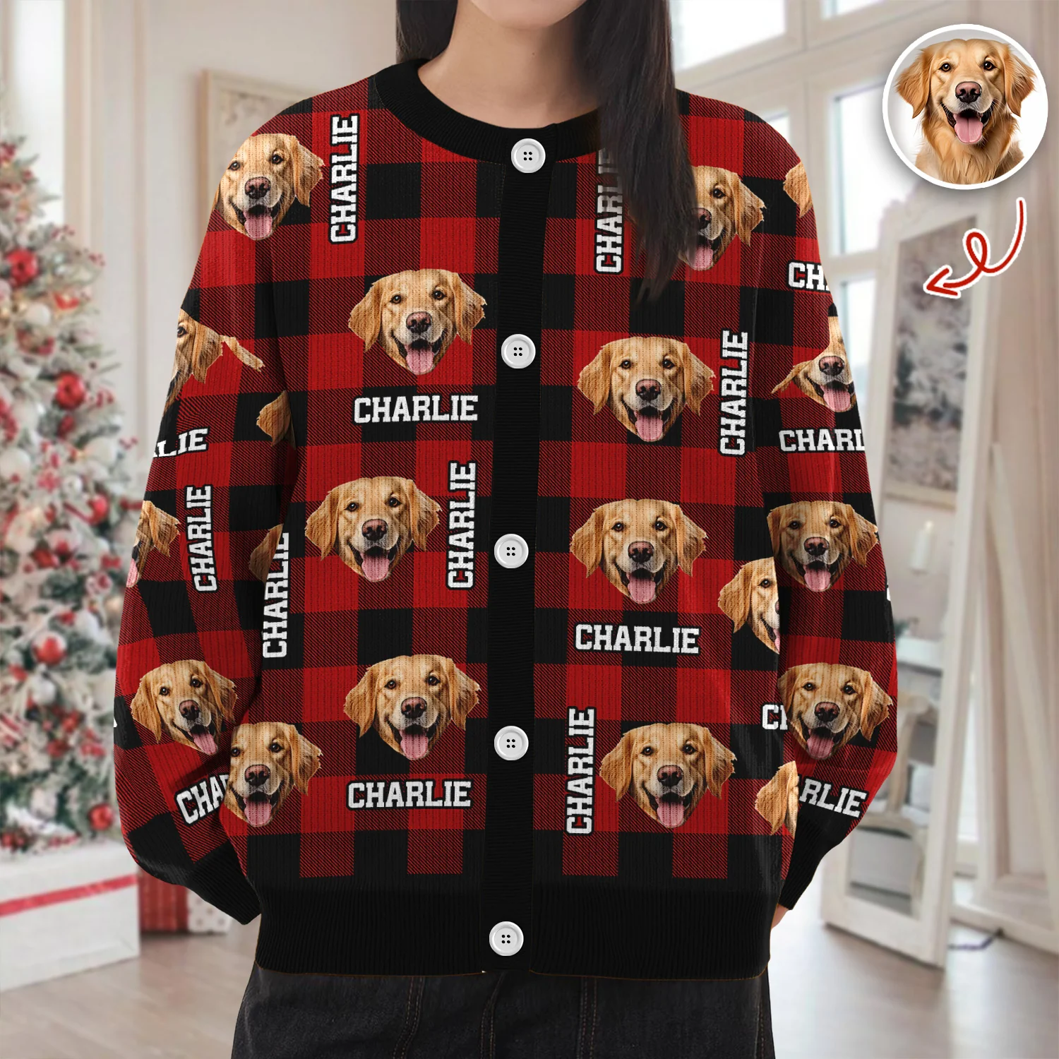 Custom Dog Cat Face Photo And Name Ugly Cardigan For Dog/Cat Lover TH10 896345 - Image 2