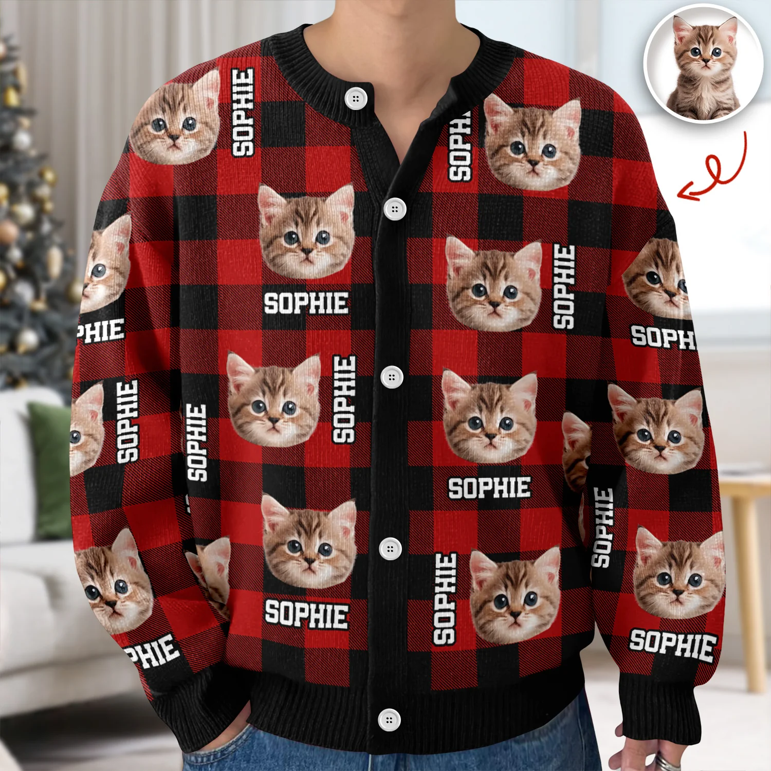 Custom Dog Cat Face Photo And Name Ugly Cardigan For Dog/Cat Lover TH10 896345 - Image 3