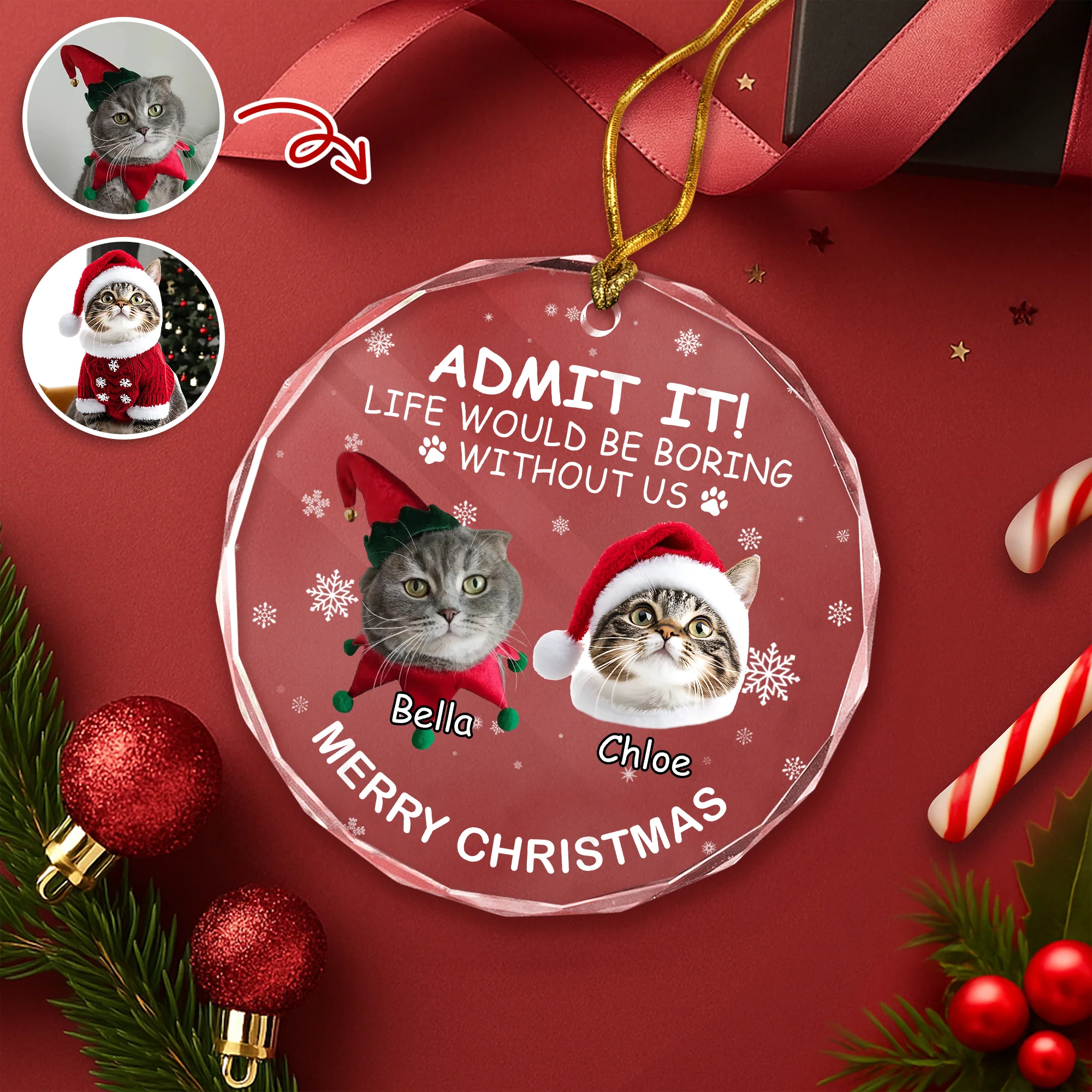 Custom Dog Cat Photo Life Would Be Boring Without Me Glass Ornament For Christmas TH10 894877 - Image 5