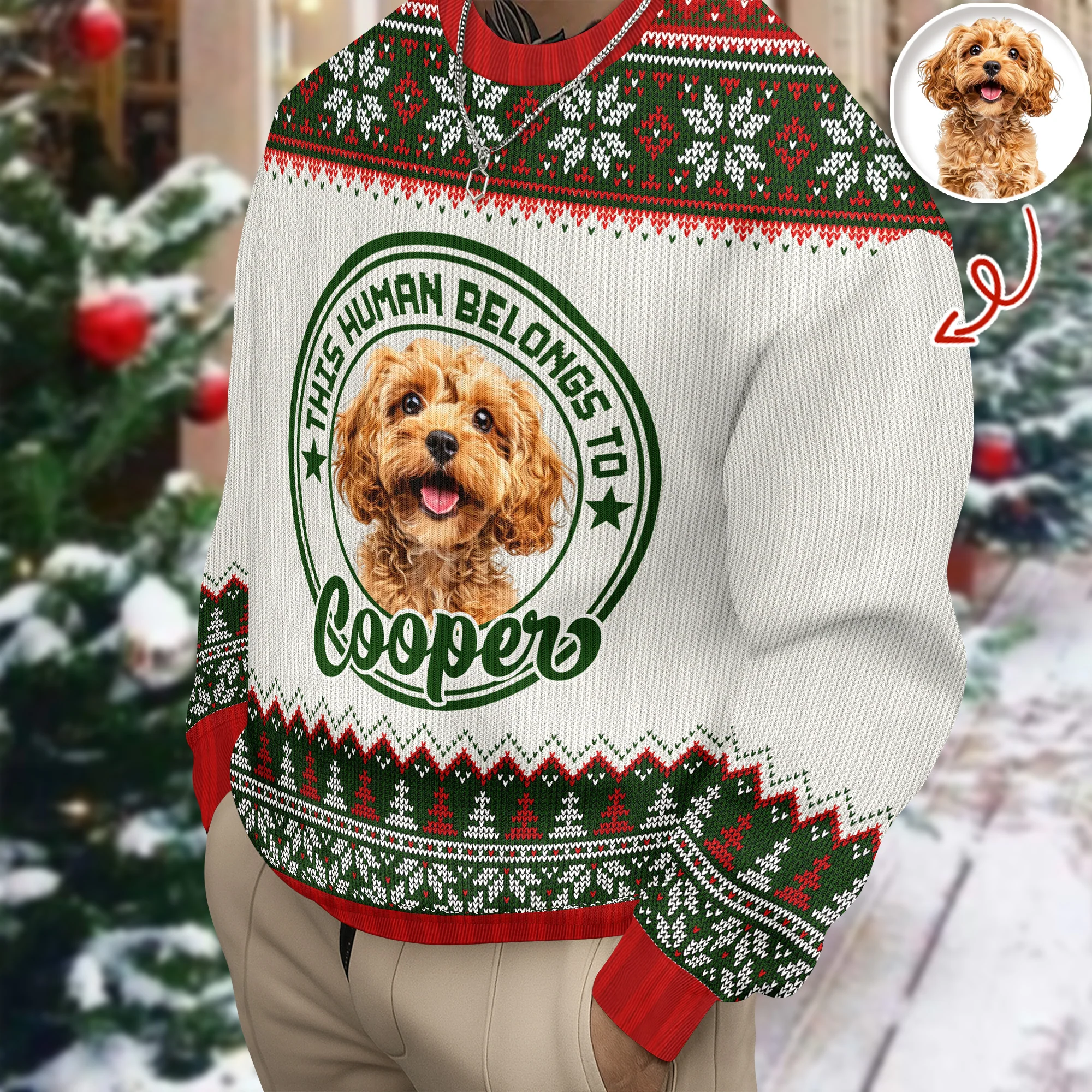 Custom Dog Cat Photo This Human Belongs To Christmas Ugly Sweater TH10 896049 - Image 4
