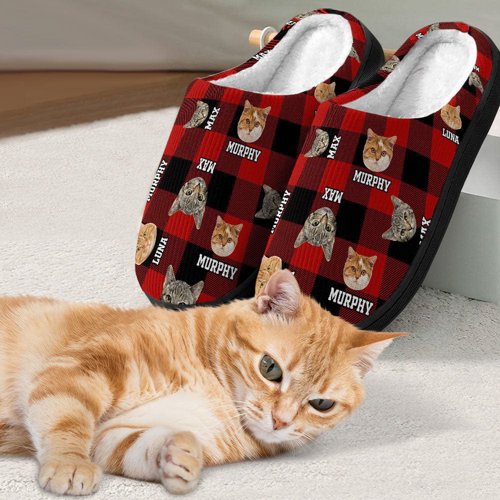 Custom Dog Cat Photo With Madras Pattern Slipper T368 889995
