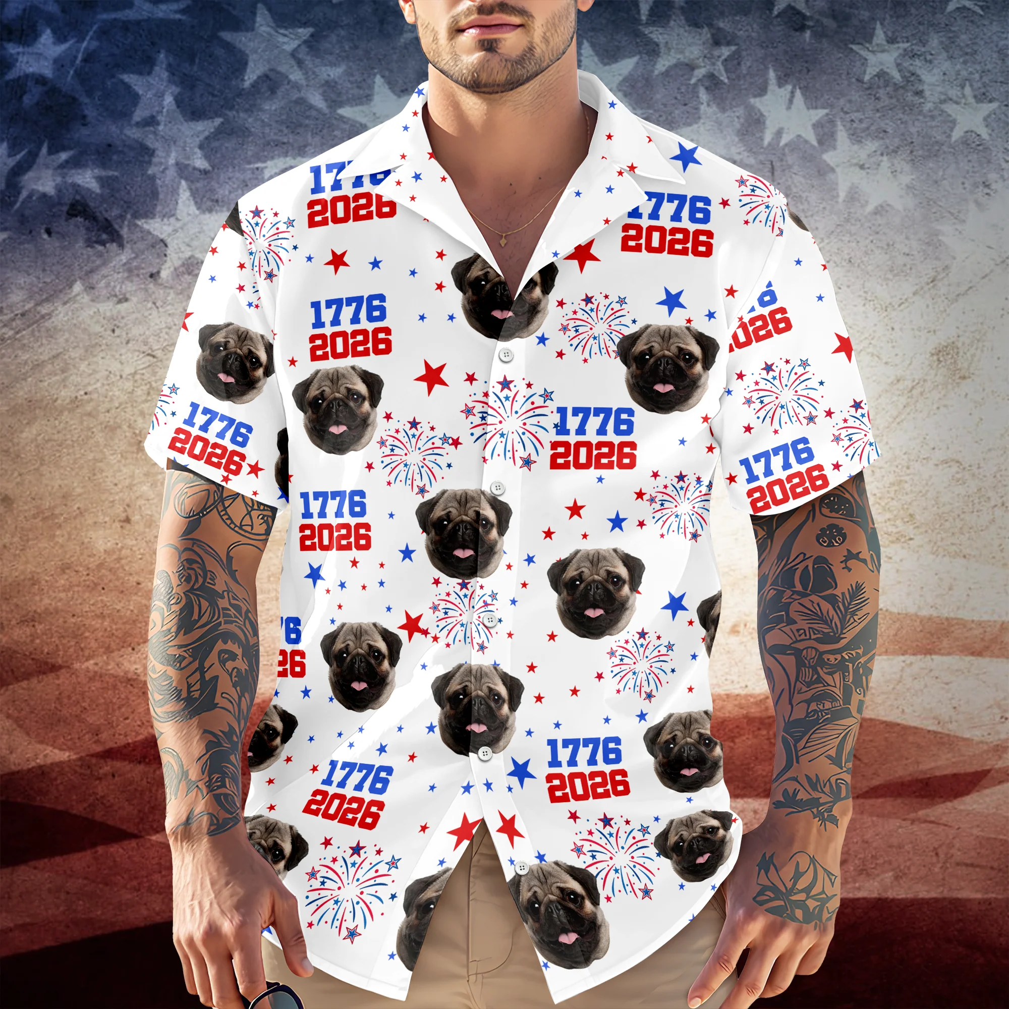 Custom Dog Photo America 1776 - 2026 Hawaii Shirt TH10 169191 - Image 2
