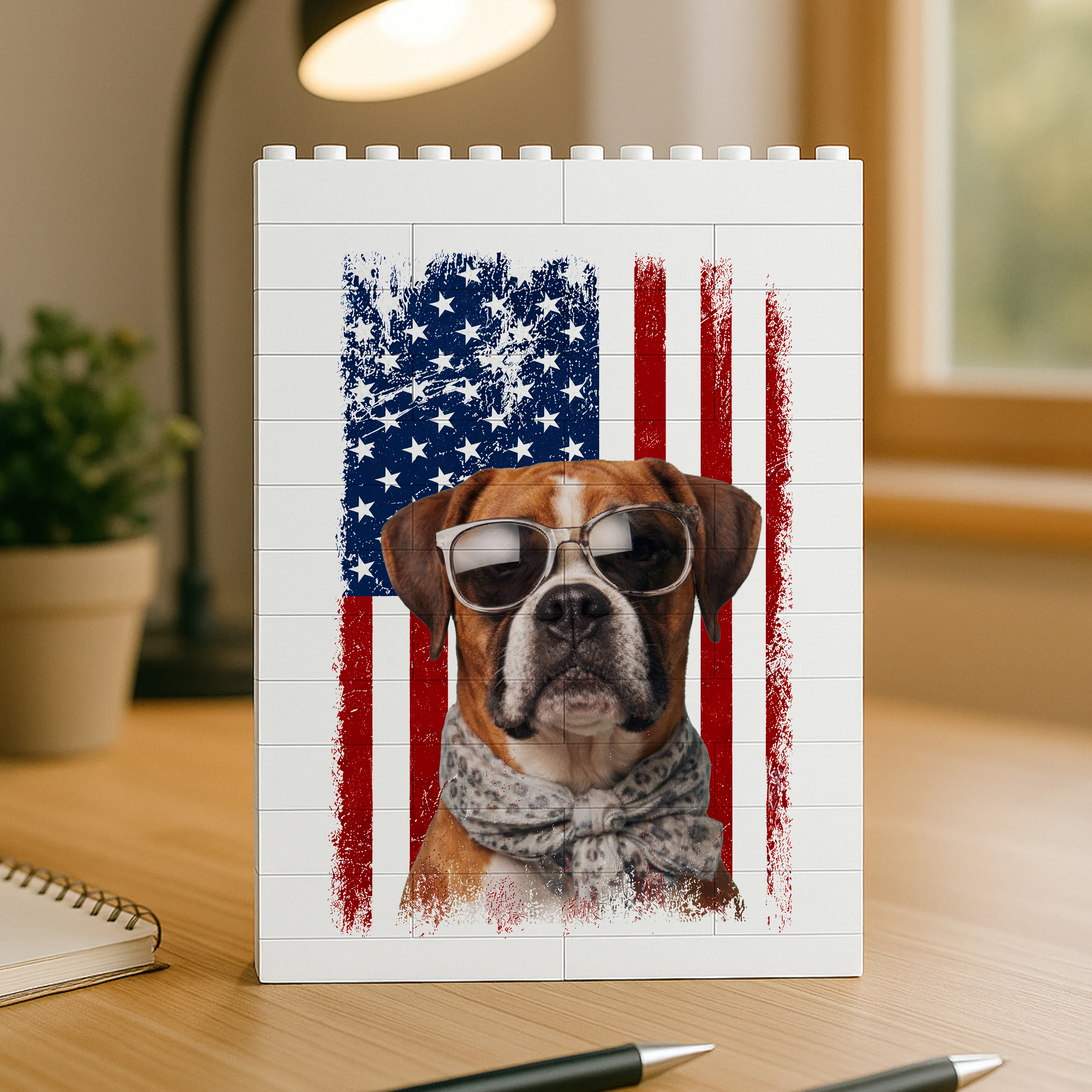 Custom Dog Photo America Flag Building Brick Block TH10 170007