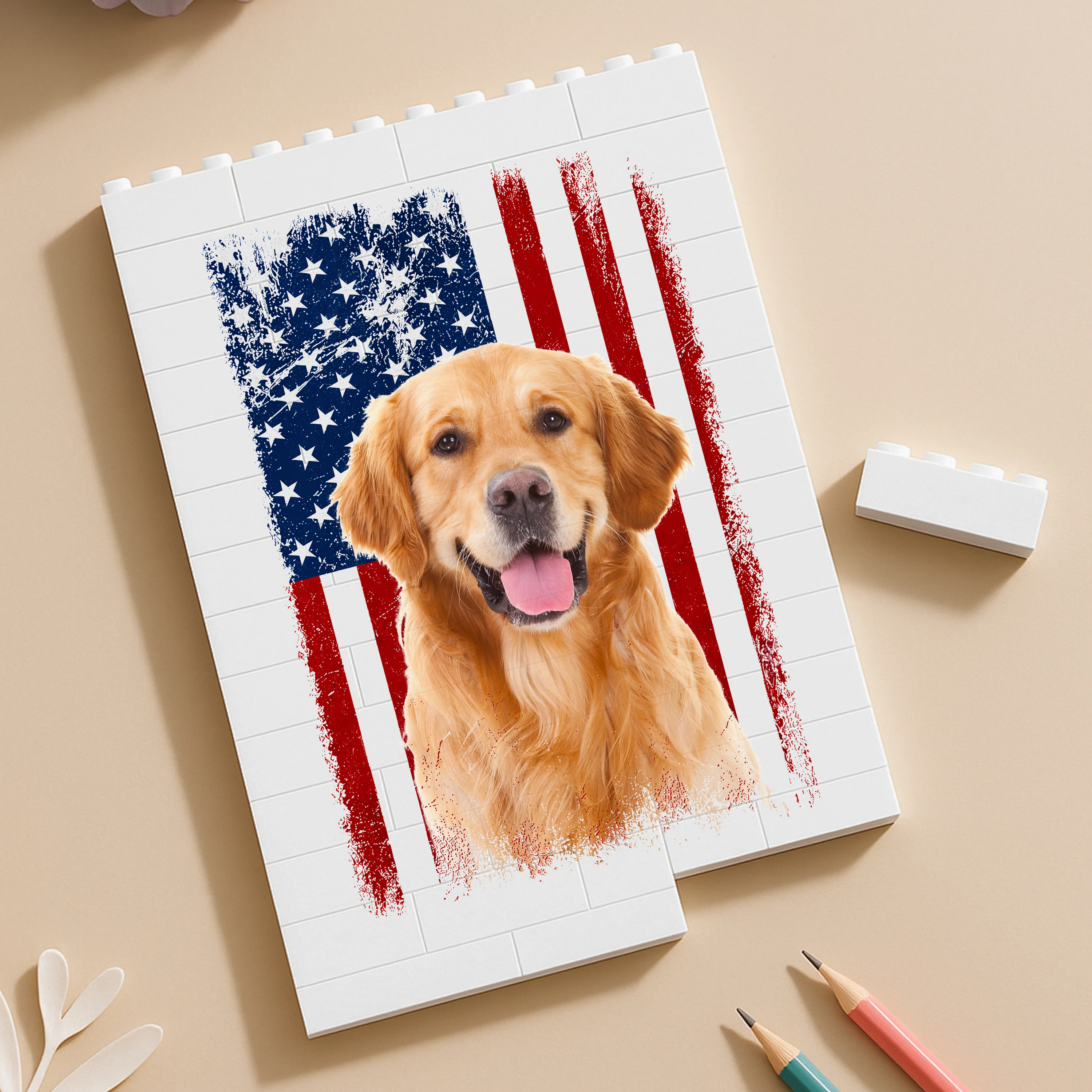 Custom Dog Photo America Flag Building Brick Block TH10 170007 - Image 2