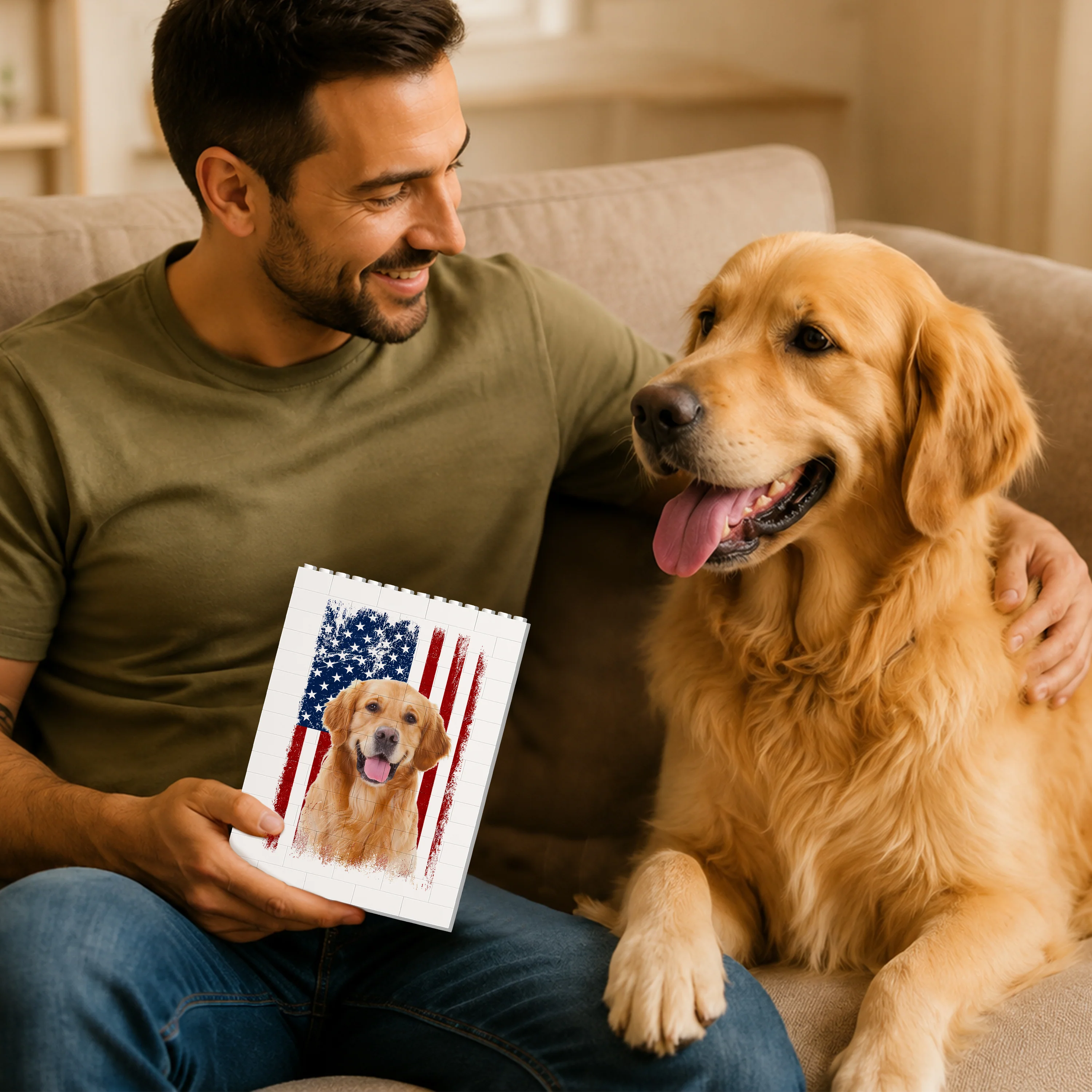 Custom Dog Photo America Flag Building Brick Block TH10 170007 - Image 6