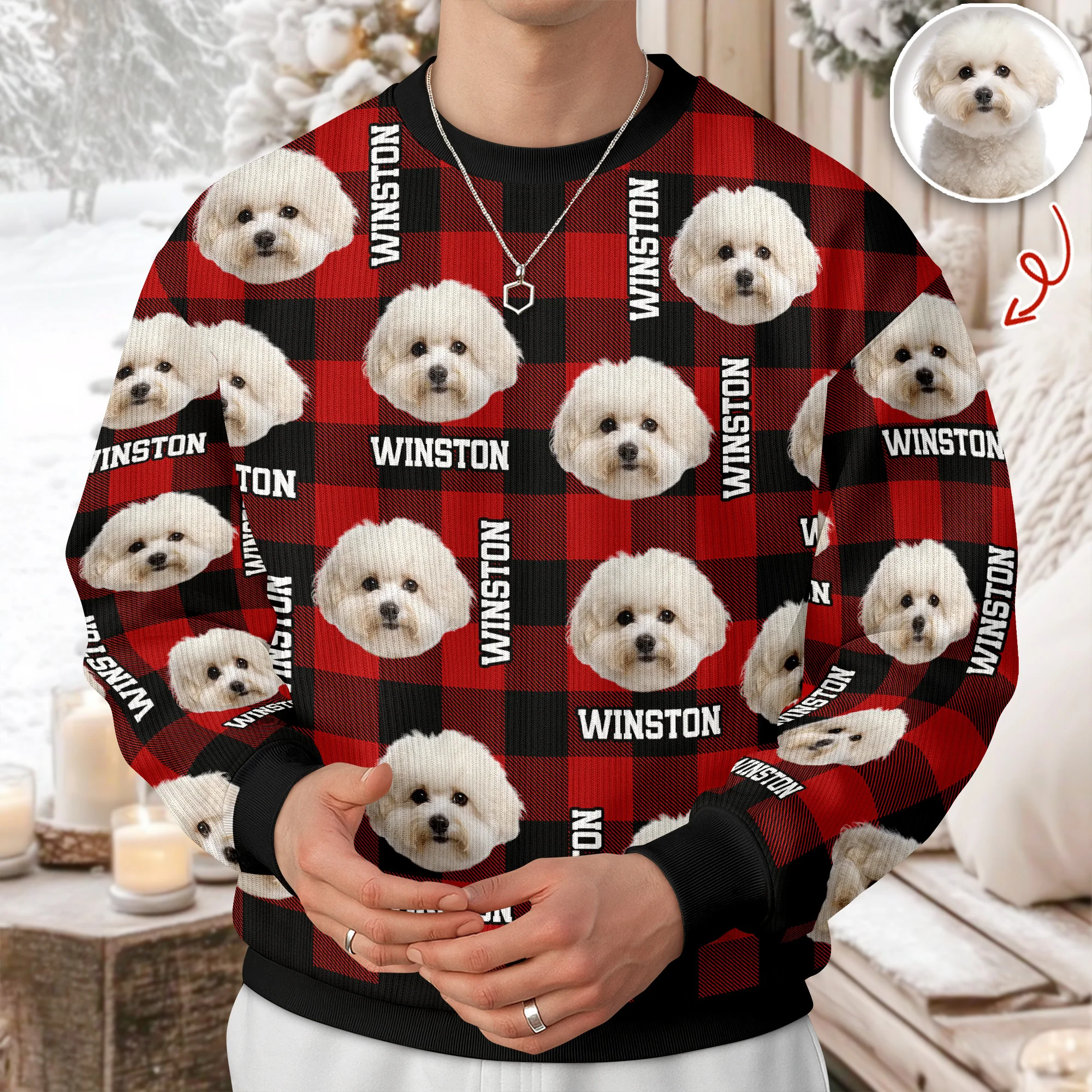 Custom Dog Photo And Name Christmas Ugly Sweater For Dog Lover TH10 896679 - Image 6