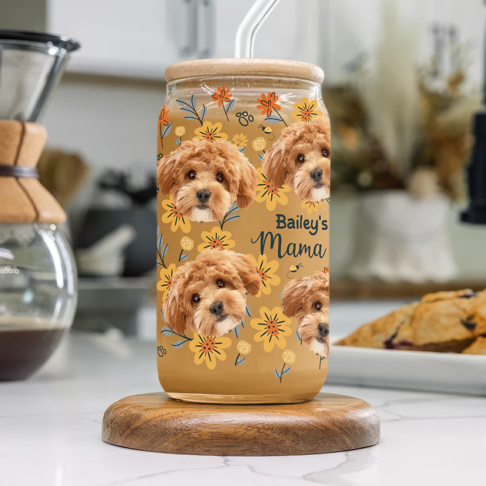 Custom Dog Photo Floral Glass Can With Lid Christmas Gift For Family TH10 896895 - Image 4