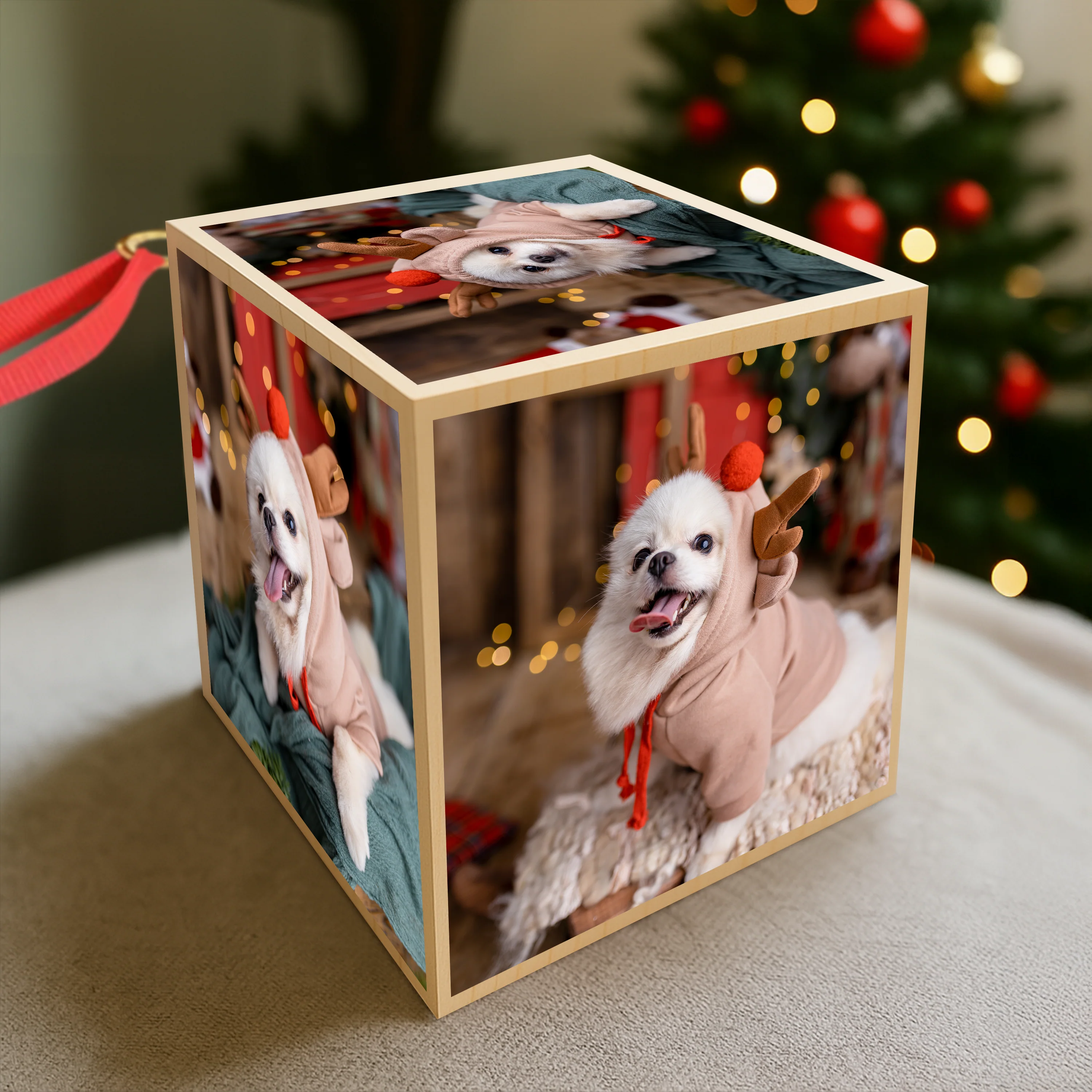 Custom Dog Photo Merry Christmas Cube Ornament For Dog Lover TH10 894523 - Image 2