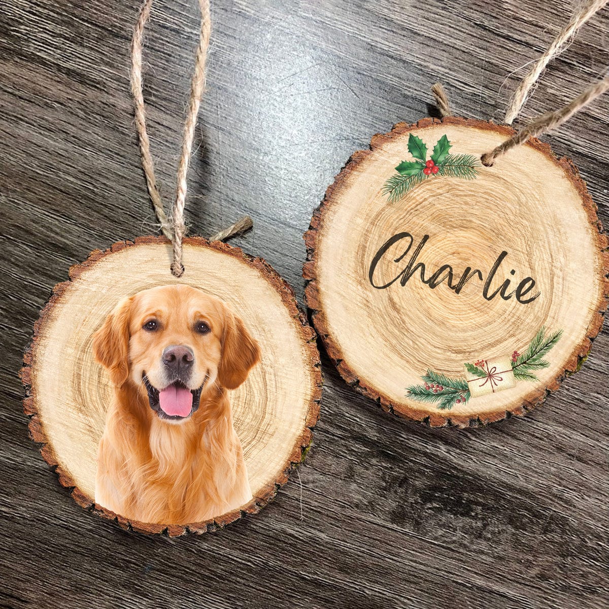 Custom Dog Photo On Wood Slice Ornament N304 889875