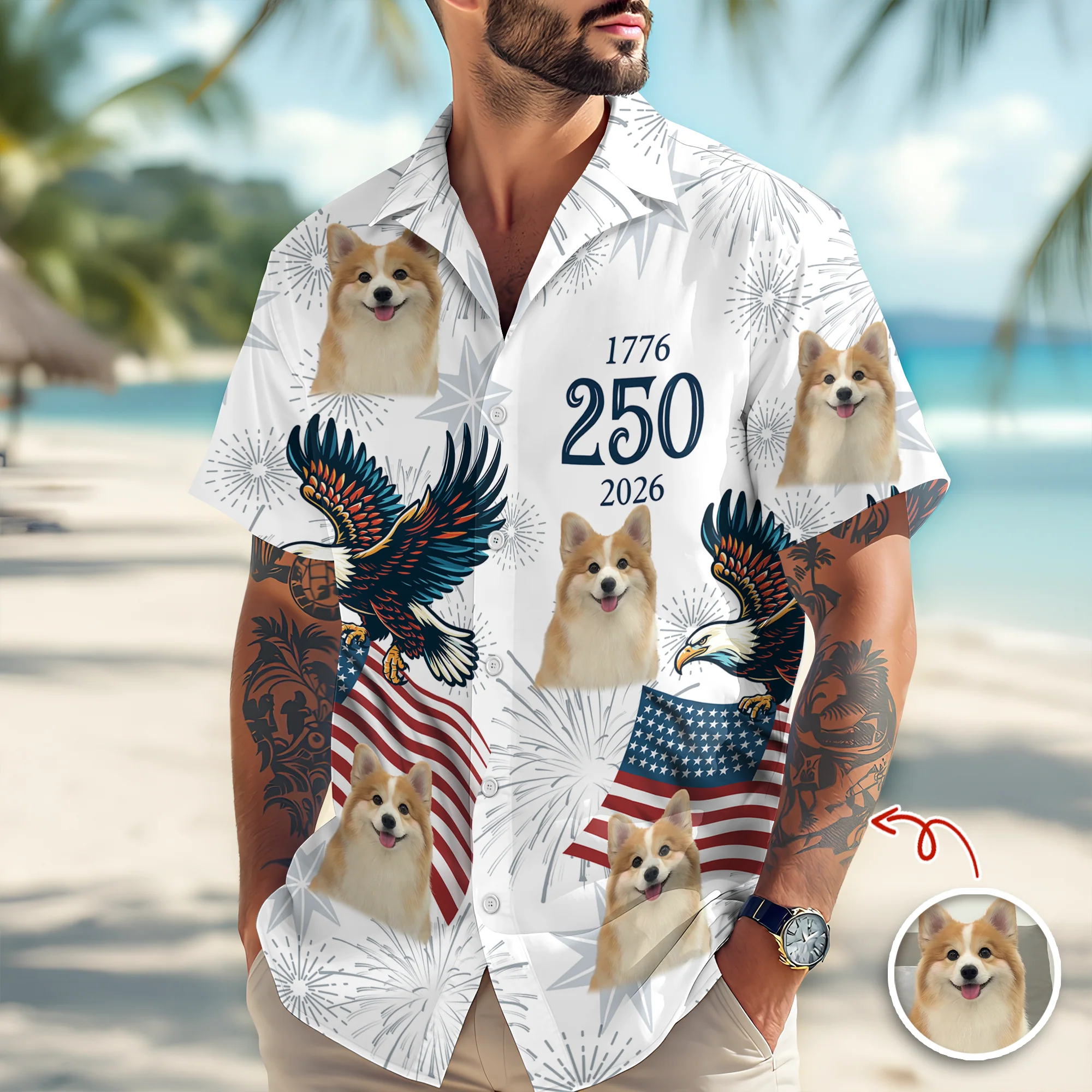 Custom Dog Photo USA 250 Anniversary Eagle 1776-2026 Hawaii Shirt TH10 898585 - Image 6