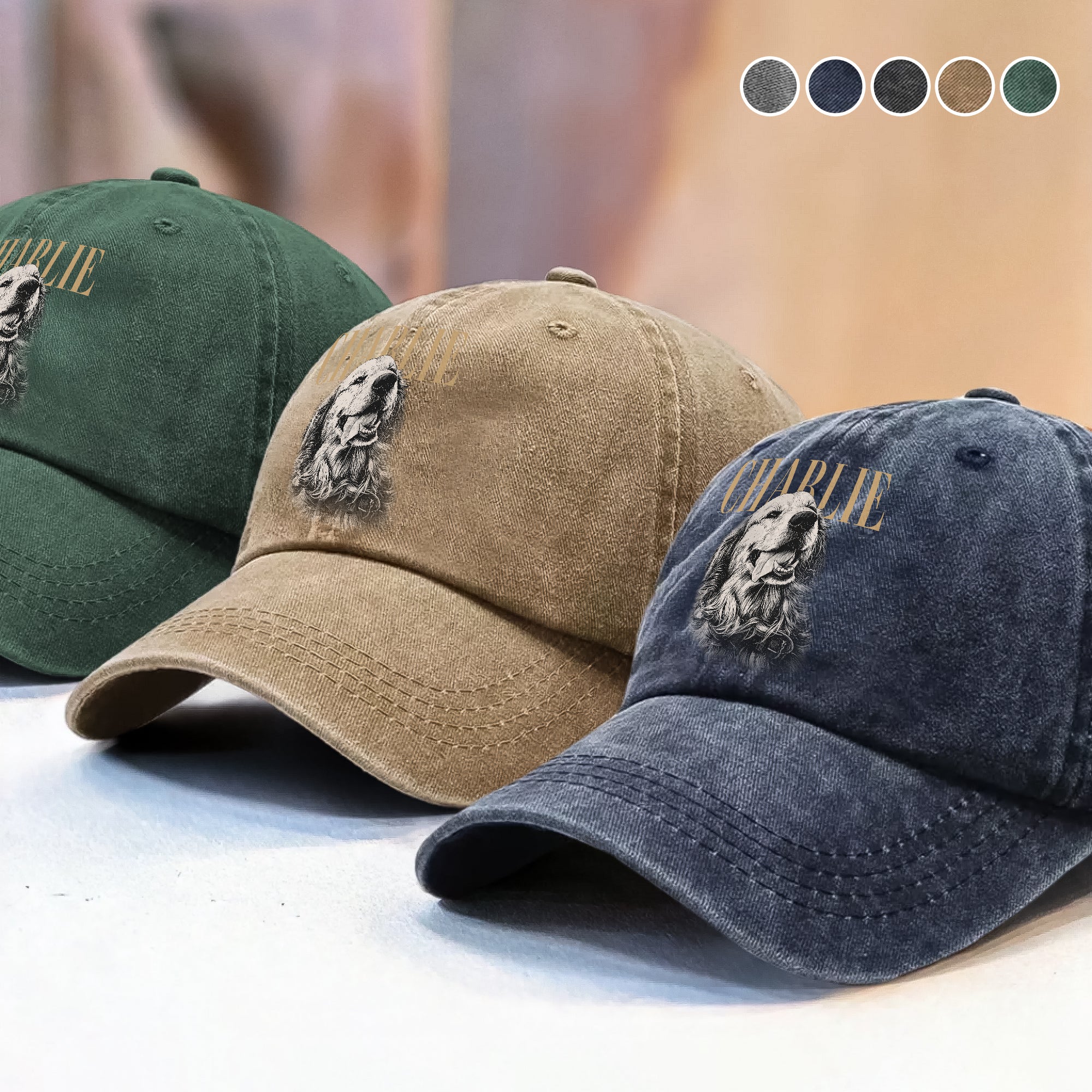 Custom Dog Photo Washed Denim Baseball Cap Vintage Style TH10 170387 - Image 3