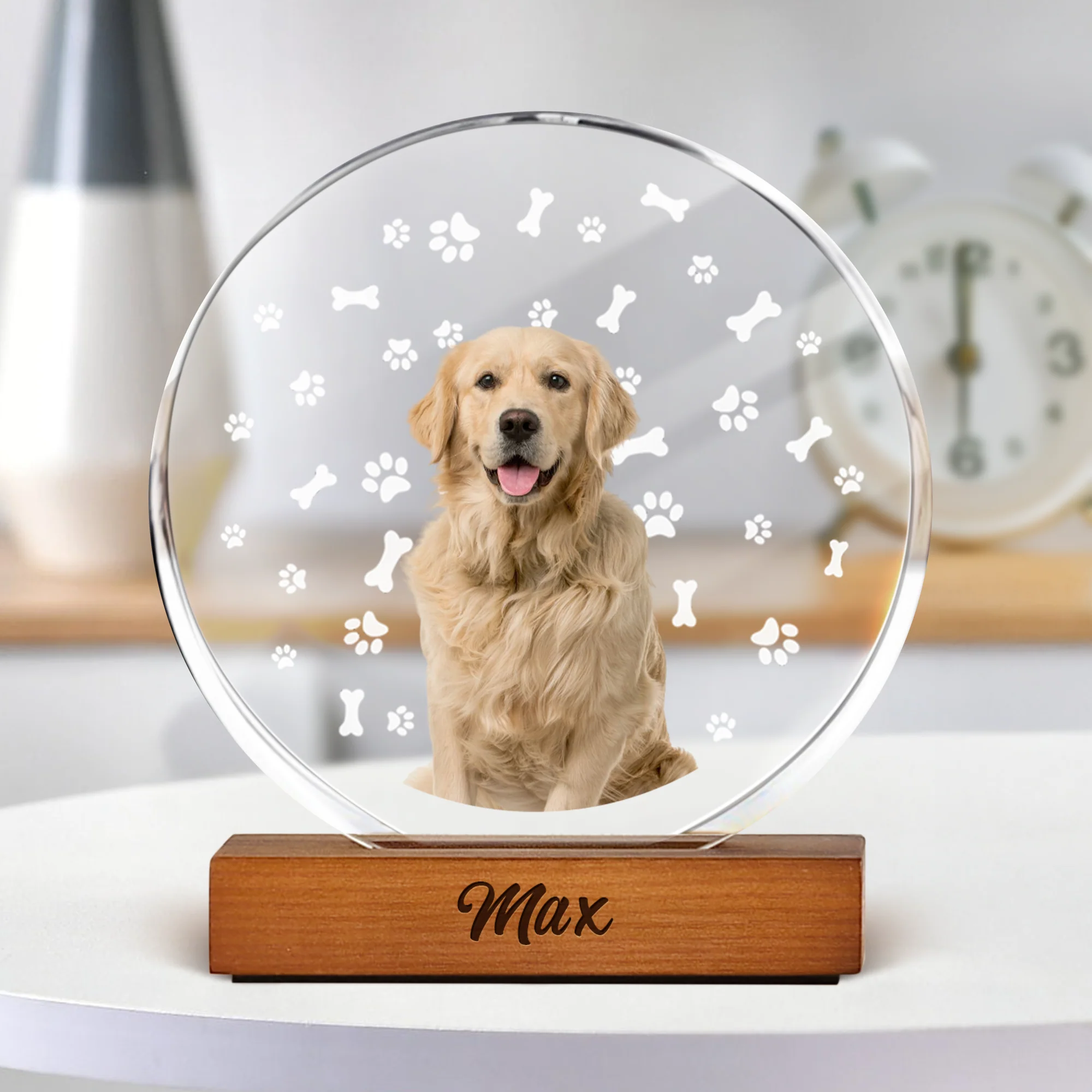Custom Dog Photo With Bone For Dog Lover Round Acrylic Frame Block TH10 894065 - Image 2