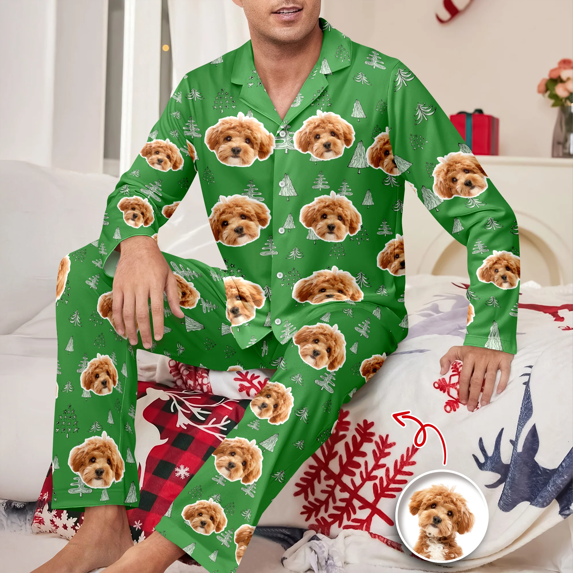 Custom Dog Photo With Christmas Tree Icon Pajamas TH10 894405 - Image 2