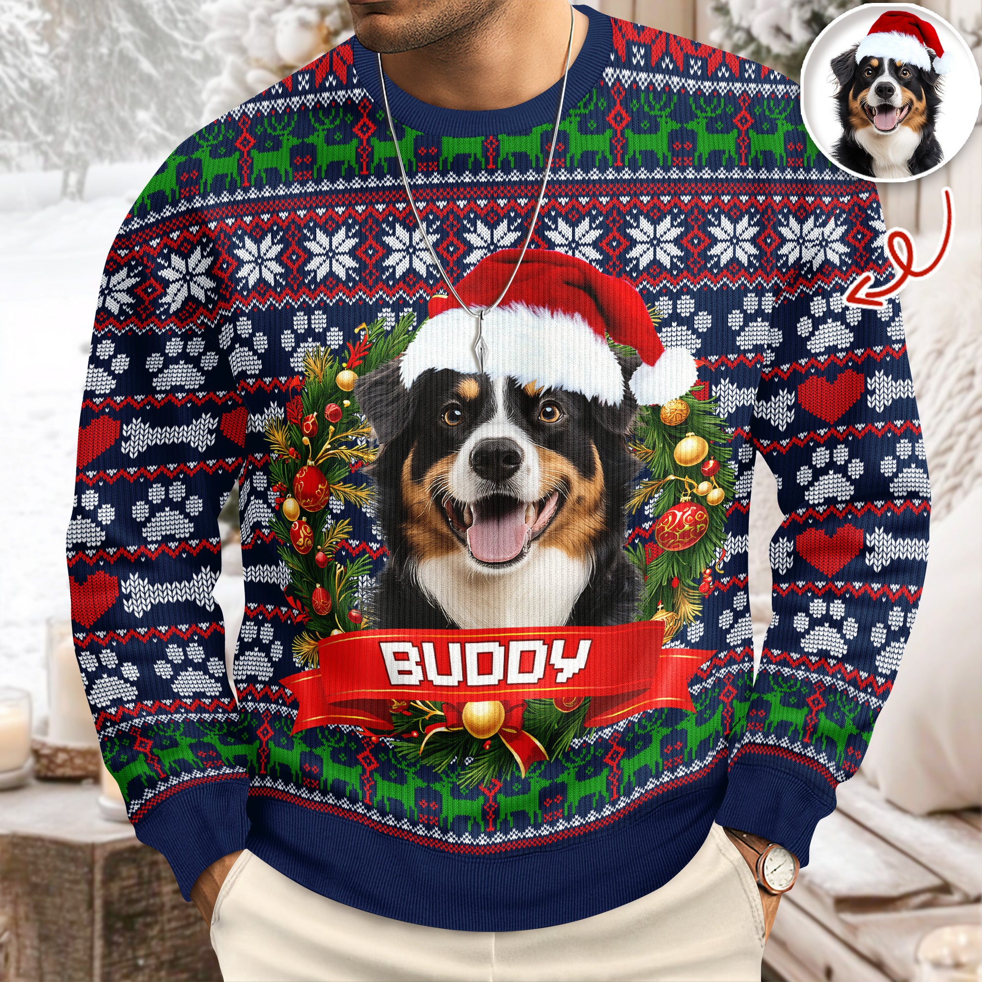 Custom Dog Photo With Christmas Wreath Ugly Sweater TH10 896273 - Image 4
