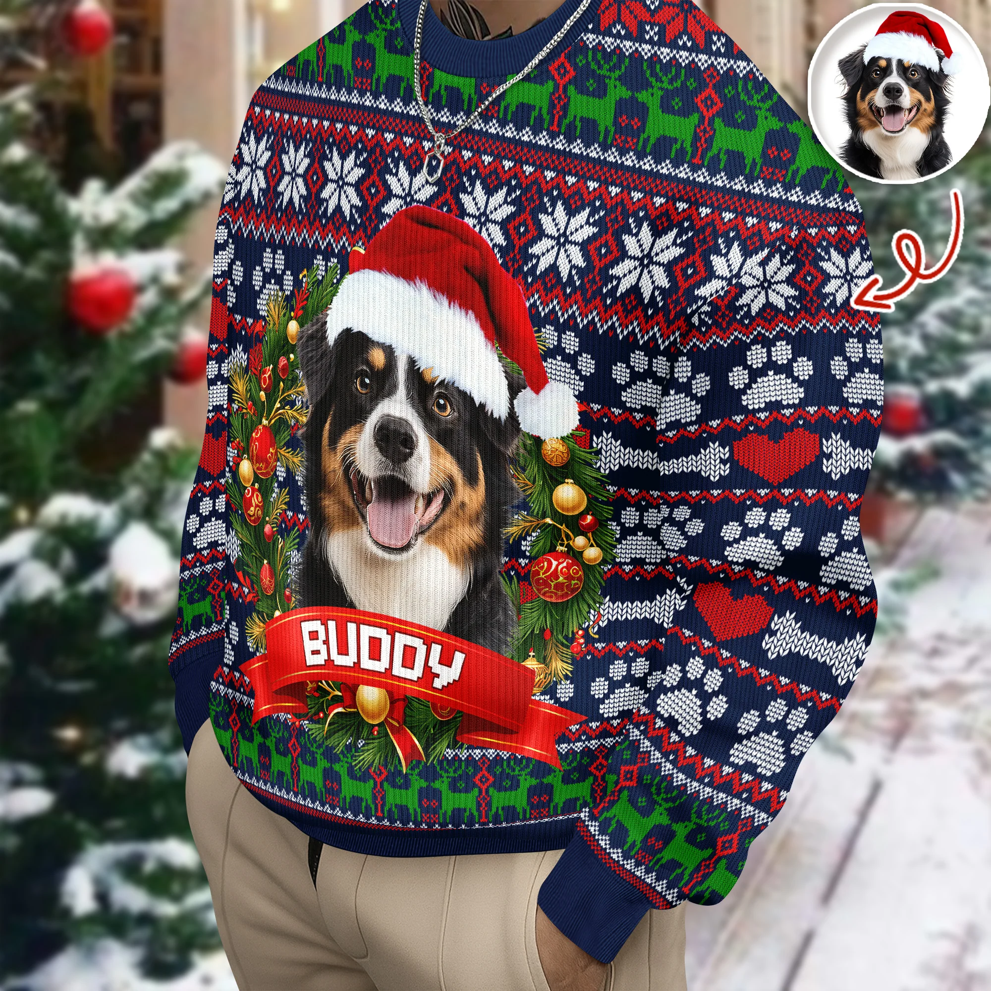 Custom Dog Photo With Christmas Wreath Ugly Sweater TH10 896273 - Image 5