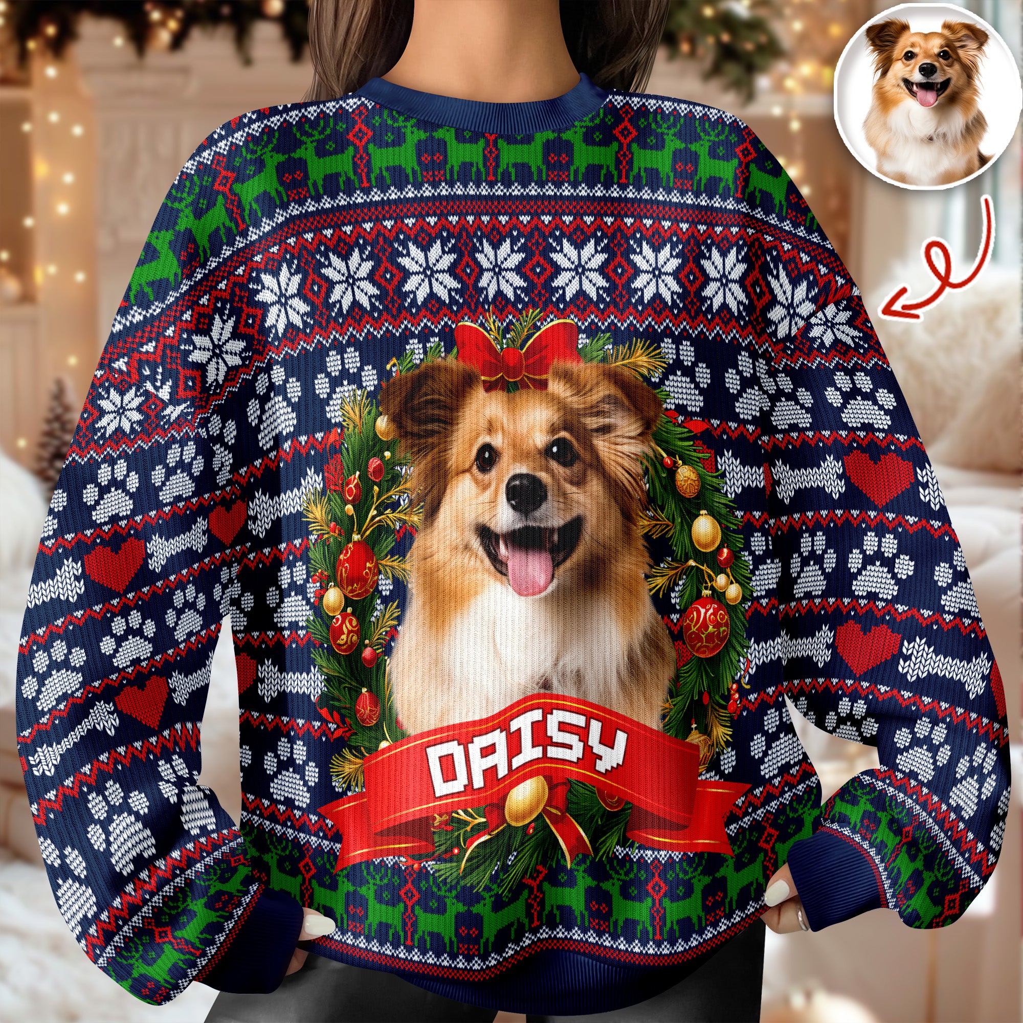 Custom Dog Photo With Christmas Wreath Ugly Sweater TH10 896273 - Image 7