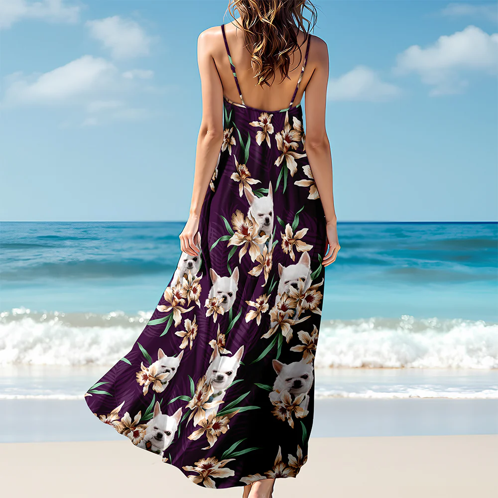 Custom Dog Photo With Lily Flowers Women's V-neck Cami Maxi Dress For Dog Lover TH10 892637 - Image 6