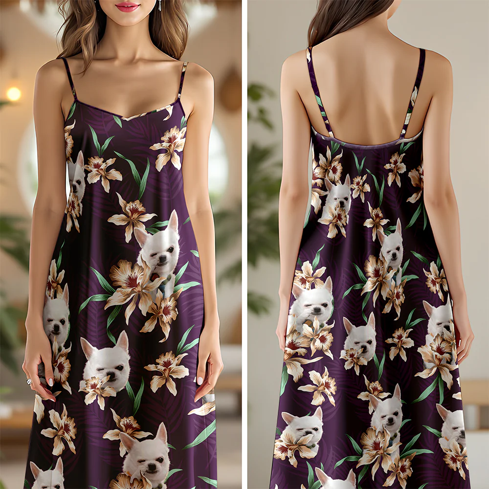 Custom Dog Photo With Lily Flowers Women's V-neck Cami Maxi Dress For Dog Lover TH10 892637 - Image 7