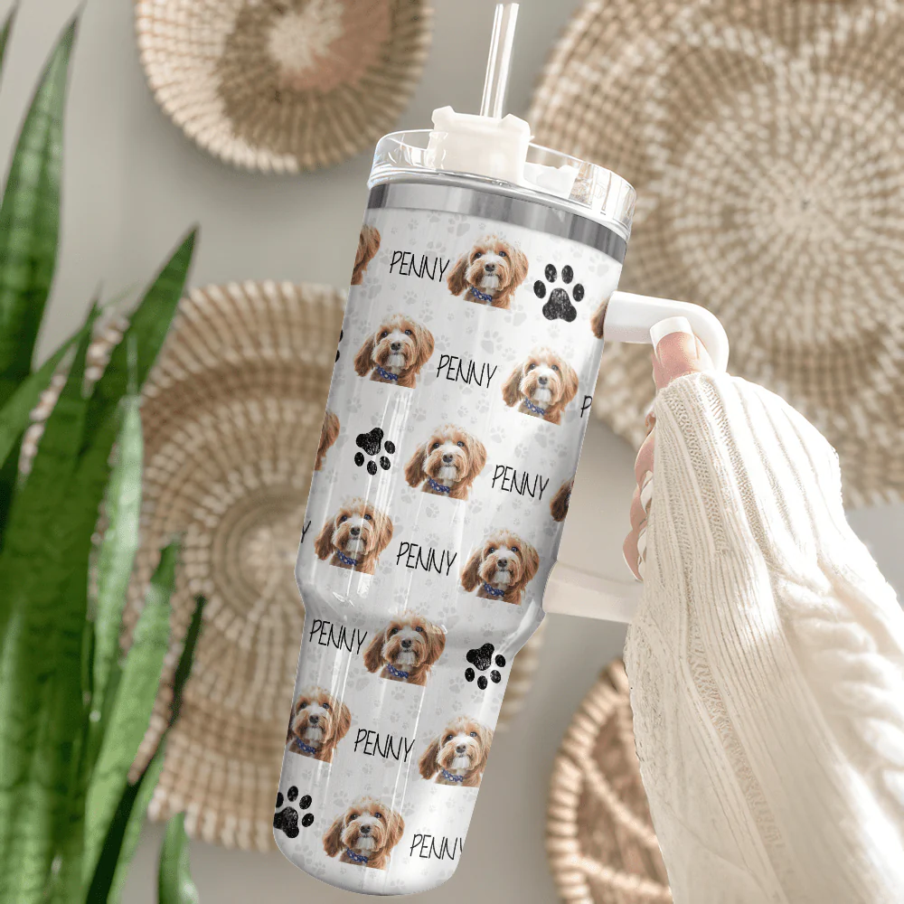 Custom Dog Photo With Paw Dog Tumbler Iron Ring 40oz TA29 890587 - Image 2